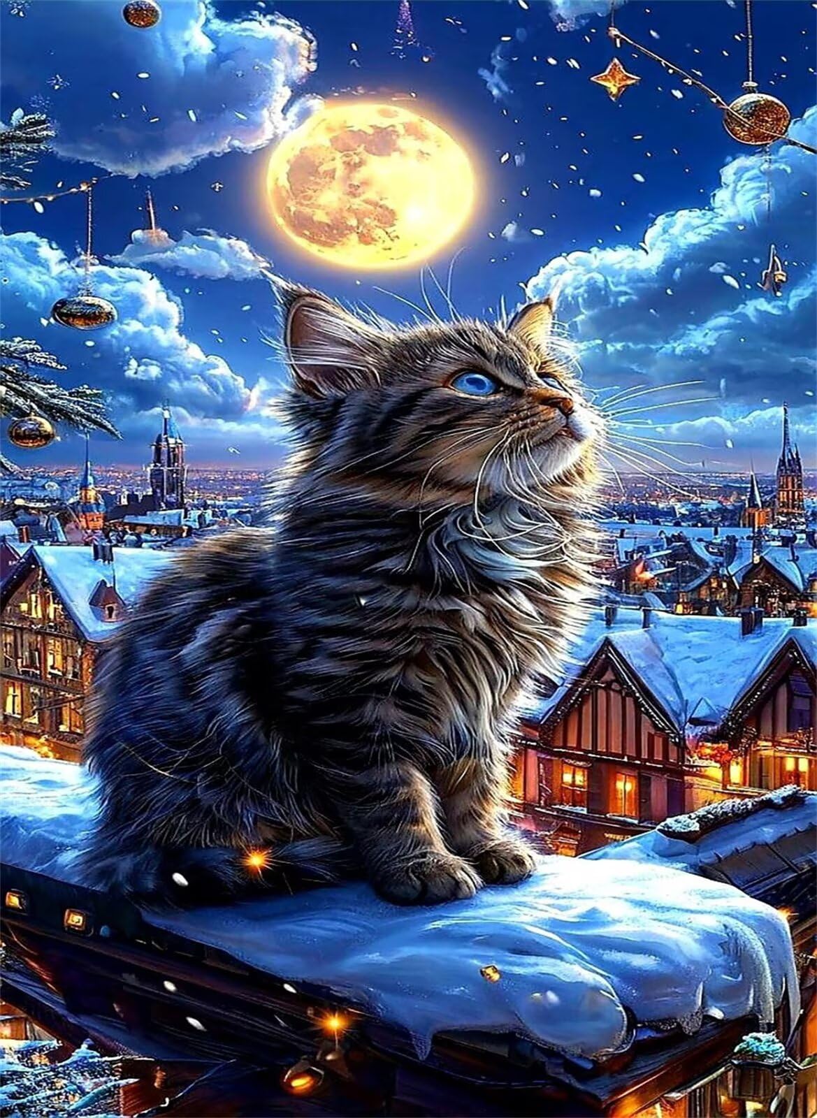 Puzzle de 3000 Piezas para Adultos - Gato Luna Invernal | Rompecabezas para Adultos 122x81cm | Piezas de Encaje Letras en la Parte Posterior | Decoración para el Hogar