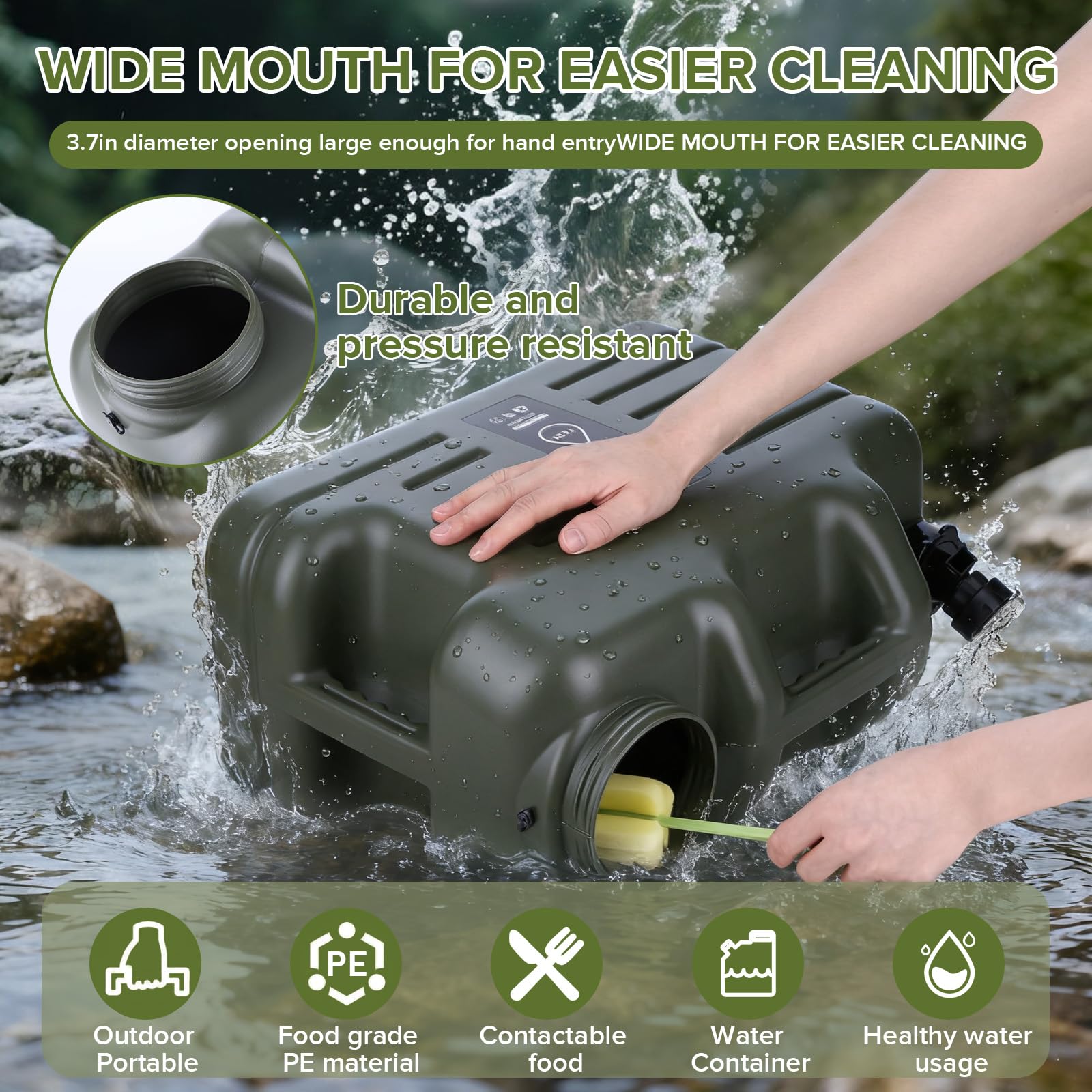 Bidón de agua de 18,5 L con control táctil eléctrico, bomba de agua y grifo, sin BPA, depósito de agua portátil con asas, depósito de agua a prueba de fugas para camping al aire libre (verde