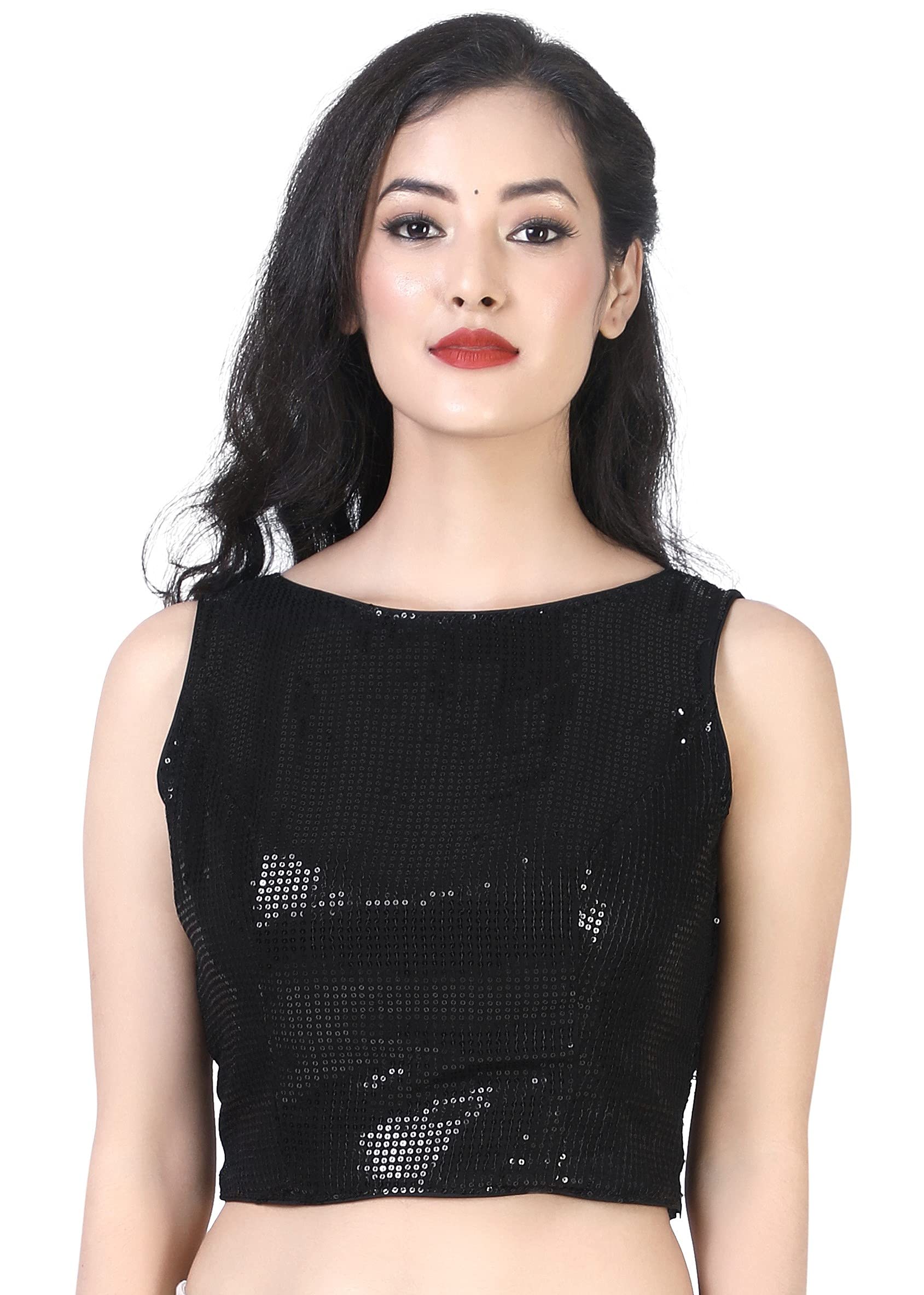 Studio ShringaarWomen's Cotton Readymade Sequin Sleeveless Crop Top Blouse