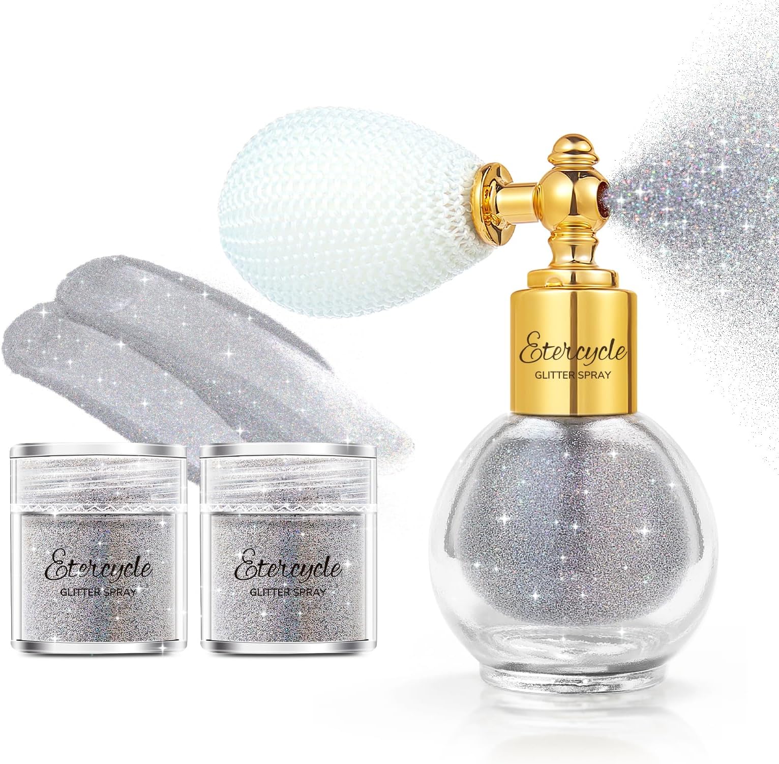 Body Glitter Spray, Silver Hair Glitter Extra Fine Face Shimmer Powder, Long-Lasting and Quick-Drying Body Glitter Sparkly Glitter Gifts for Rave Clothes Nail Art Easter Halloween Crafts