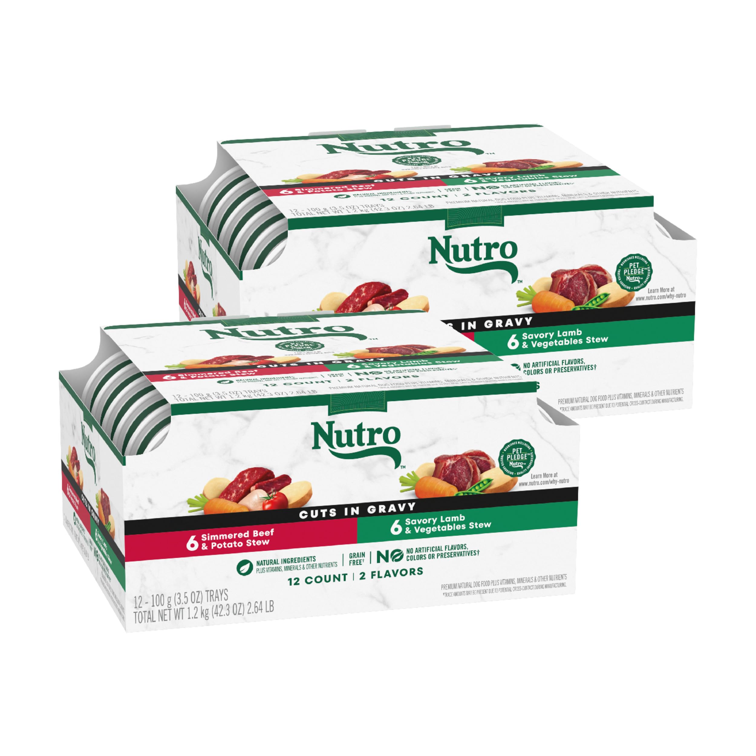 Nutro Natural Choice Cuts in Gravy Wet Dog Food Lamb Beef Variety Pack, 3.5 oz. Trays (12 Count, Pack of 2)
