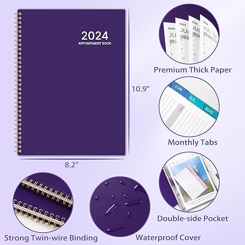 Miniatura 6 de Agenda de citas 2024, 8.2 x 10.9 pulgadas, agenda diaria 2024, enero 2024 a diciembre de 2024, agenda diaria por hora con intervalo de 30 minutos,