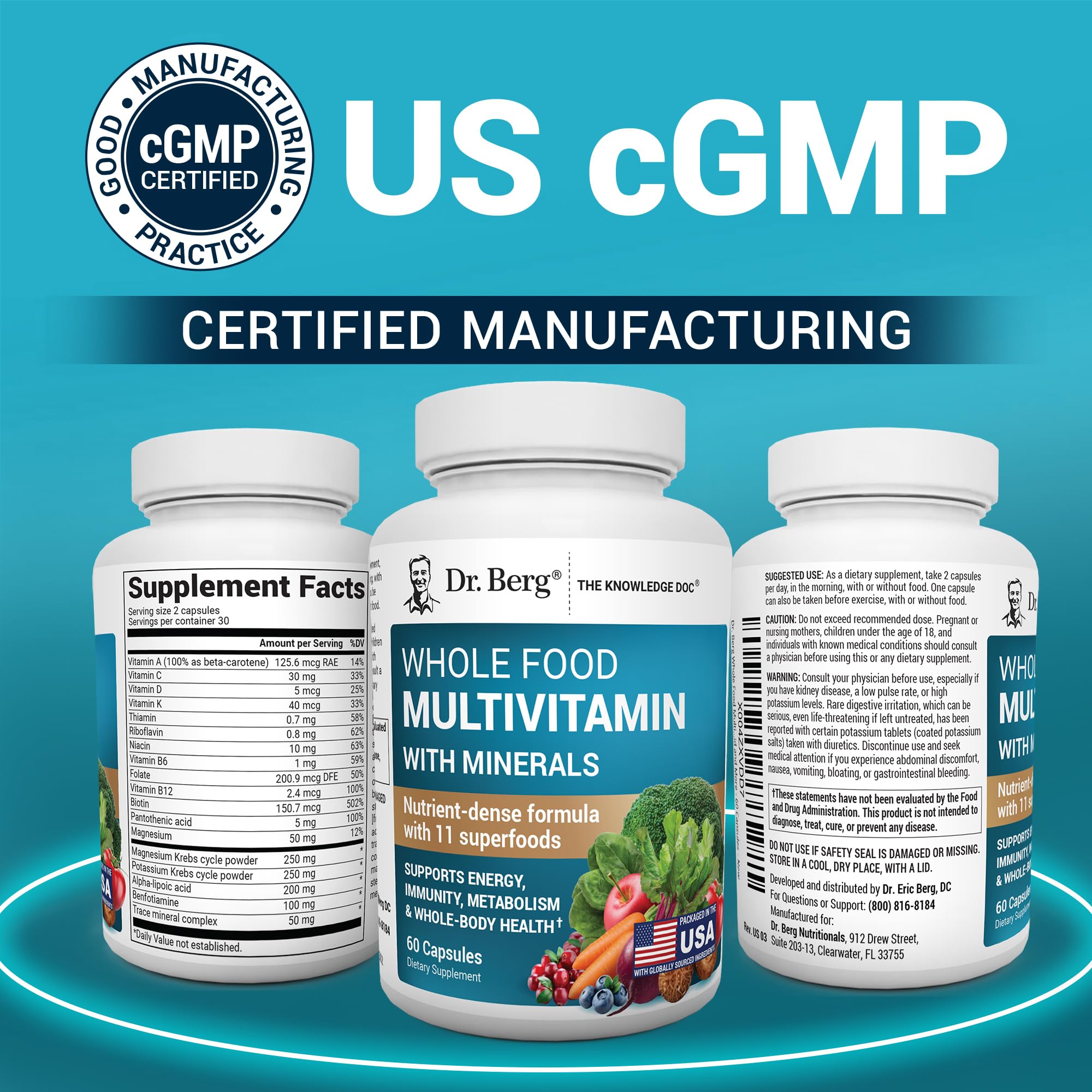 Dr. Berg Whole Food Multivitamin with Minerals - Daily Multivitamin for Men and Women - Includes Premium Whole Food Fruits and Vegetable Blend with Folate, Alpha-lipoic Acid and More - 60 Capsules — Amazon image 5
