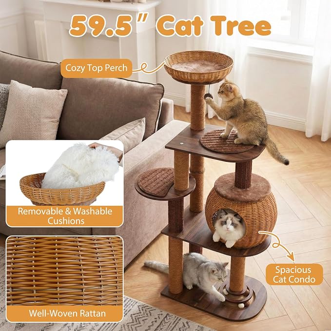 Casita y árbol para gatos PETSITE de 59.5 pulgadas miniatura 4