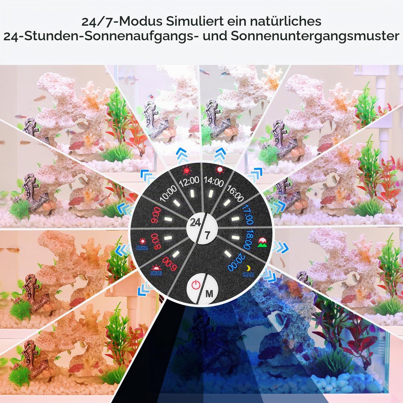 AQQA Aquarium LED Beleuchtung,24/7 Modus Clip-on Aquarium Licht,DIY-Modus Vollspektrum Aquarium Pflanzenlicht,14W Einstellbarer Timer/Helligkeit mit Memory-Funktion, für 30-45cm Aquarien