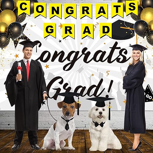 Vista 7 de Traje de graduación para perro, gorra de graduación ajustable para perro con borlas negras 2023, corbata de graduación para perros y mascotas