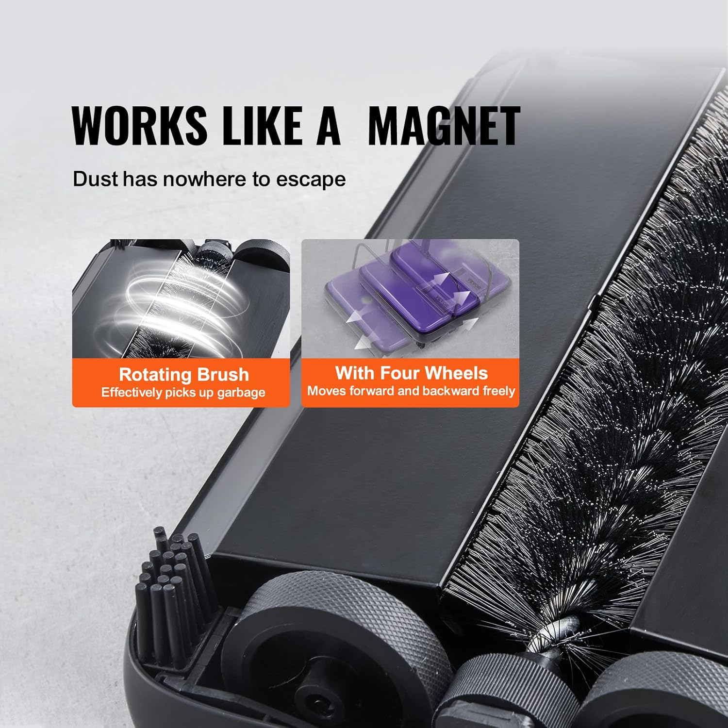 VEVOR Carpet Sweeper Manual, Floor Sweeper with 300 ml Dustbin Capacity Easy to Empty, 6.7 inch Cleaning Width for Home Office Carpets Pet Hair Dust, Purple