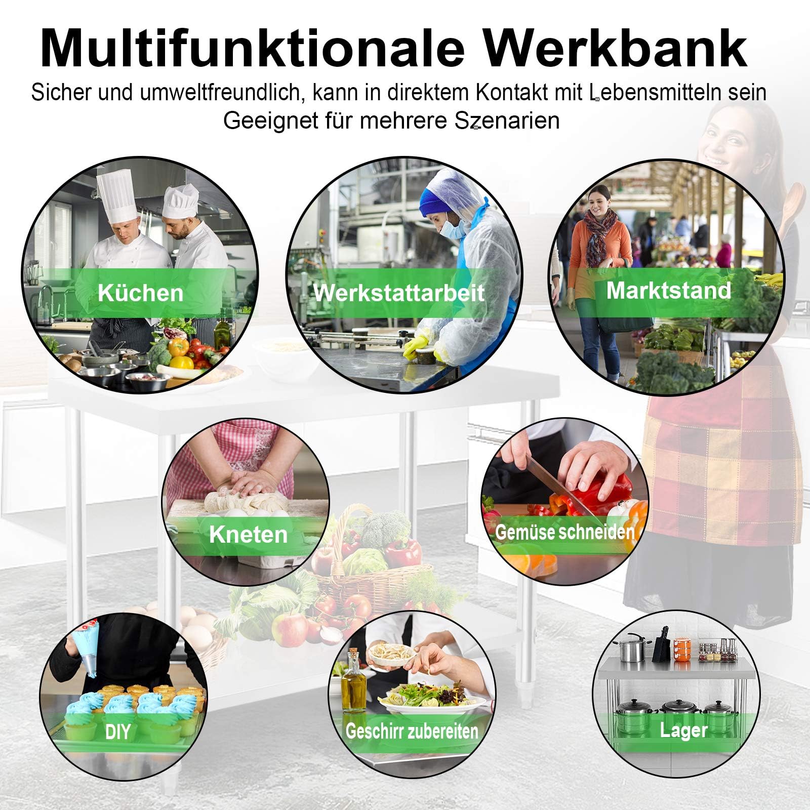 LZQ Edelstahl Arbeitstisch 100x60x85 cm – Profi Küchentisch mit Aufkantung, verstellbaren Füßen & unterer Ablagefläche, Gastronomie Arbeitstisch bis 250 kg für Küche, Restaurant, Werkstatt & Labor