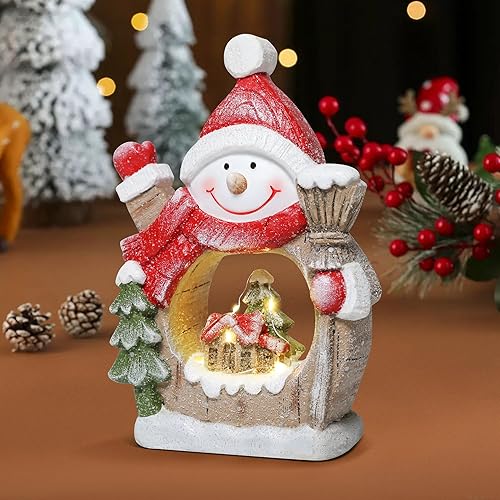 Miniatura 7 de Figuras clásicas de muñeco de nieve de resina con luces LED, decoraciones de interiores ideales para el hogar que se pueden utilizar para decoración