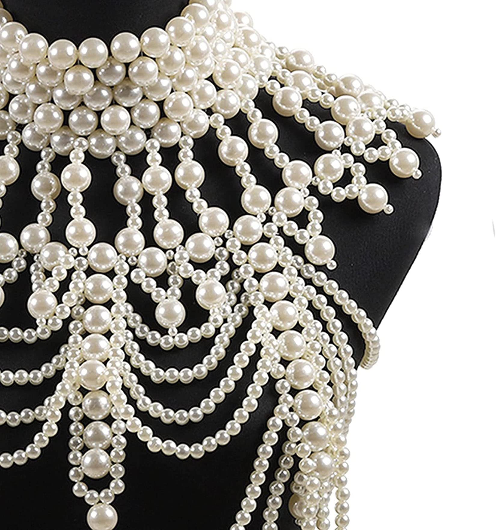 Perle Körper Kette BH Für Frauen Perle Körper Kette Halskette Schmuck Kleid Kette Verstellbare Schulter Halskette Perle Zubehör Für Party Hochzeit Körper Schmuck Kleid Zubehör,Weiß