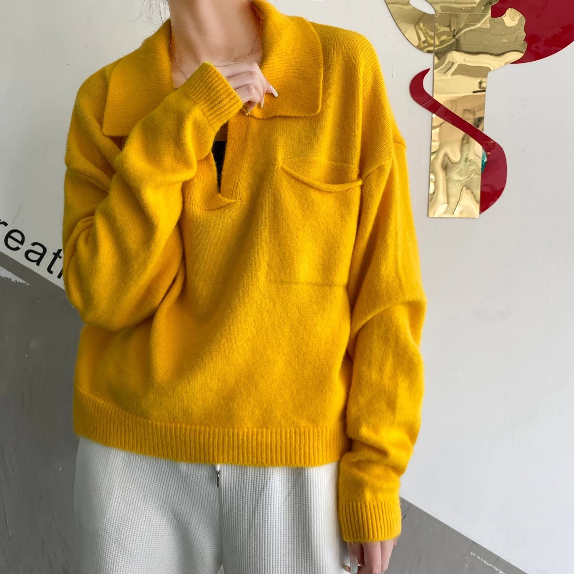 Swetry zimowe Swetry damskie Luźny gruby kaszmirowy sweter Sweter damski sweter oversize (kolor: żółty, rozmiar: jeden rozmiar) (żółty jeden rozmiar)