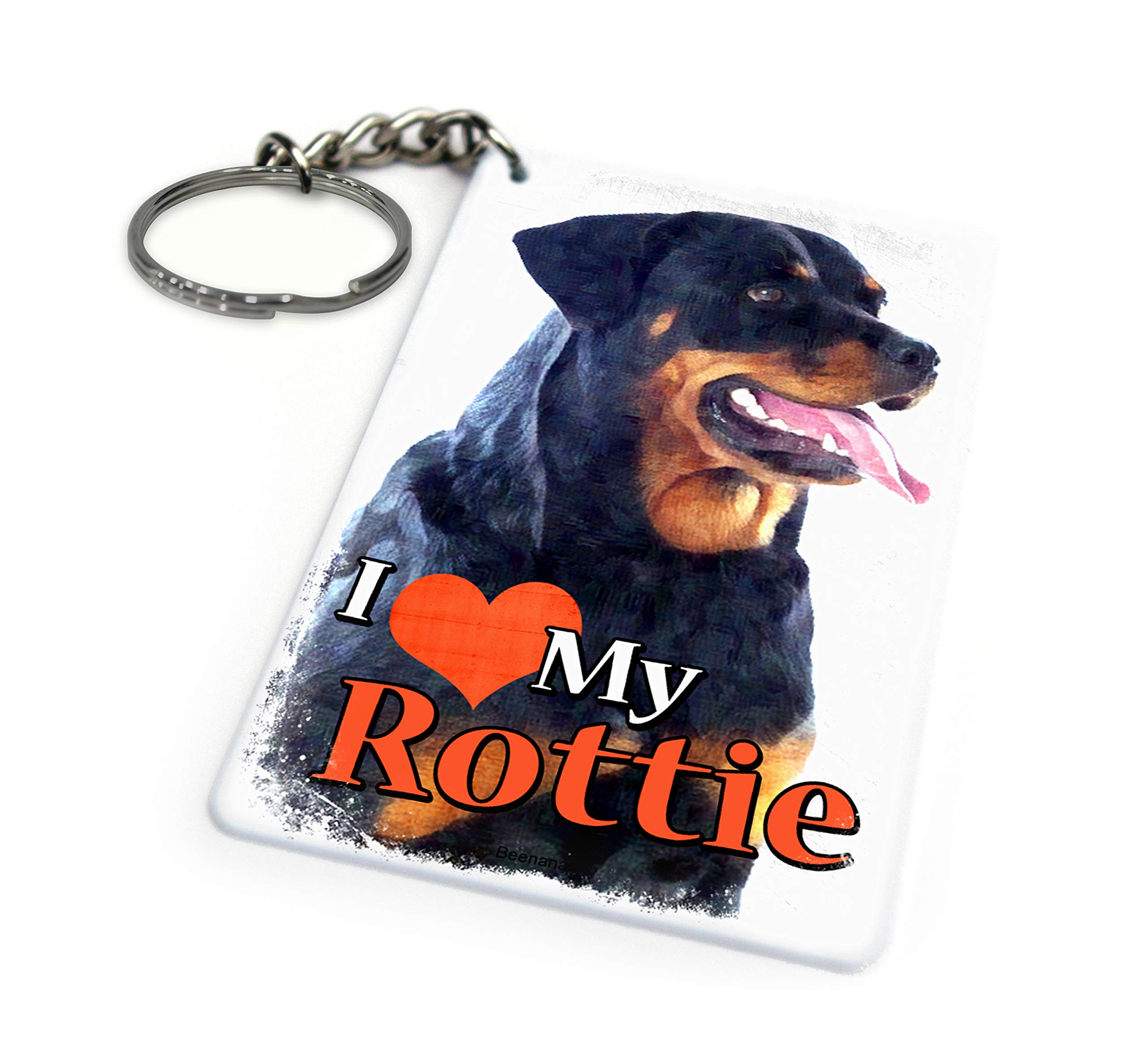 Beenanas White Rottweiler Rottie Dog Plastic Keyring I Love My Pet Key Chain