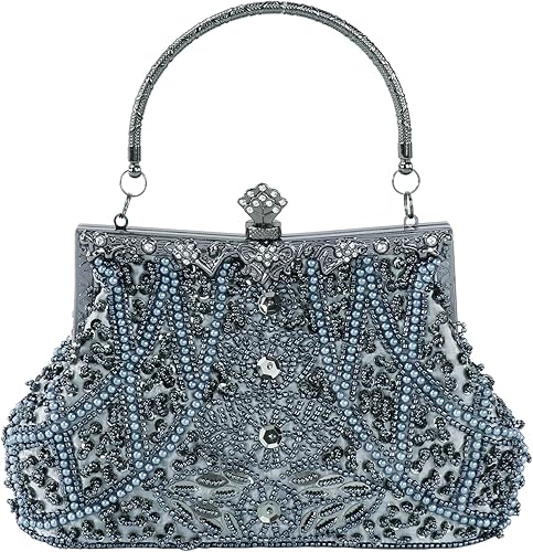 Vista 15 de Bolso de mano de estilo vintage con cuentas florales y strass para mujer, con bordado de lentejuelas, bandolera para novia, boda, fiesta