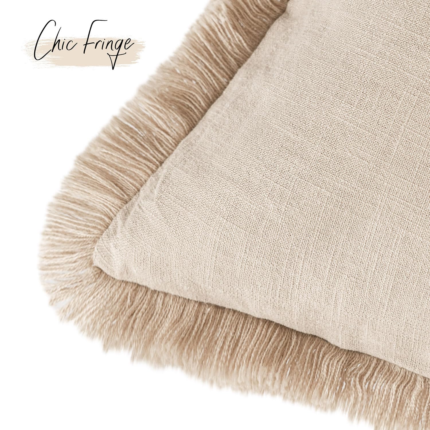 Foindtower Set of 2 Decorative Linen Throw Pillow Covers with Fringe, Boho Style with Tassels - Image 3