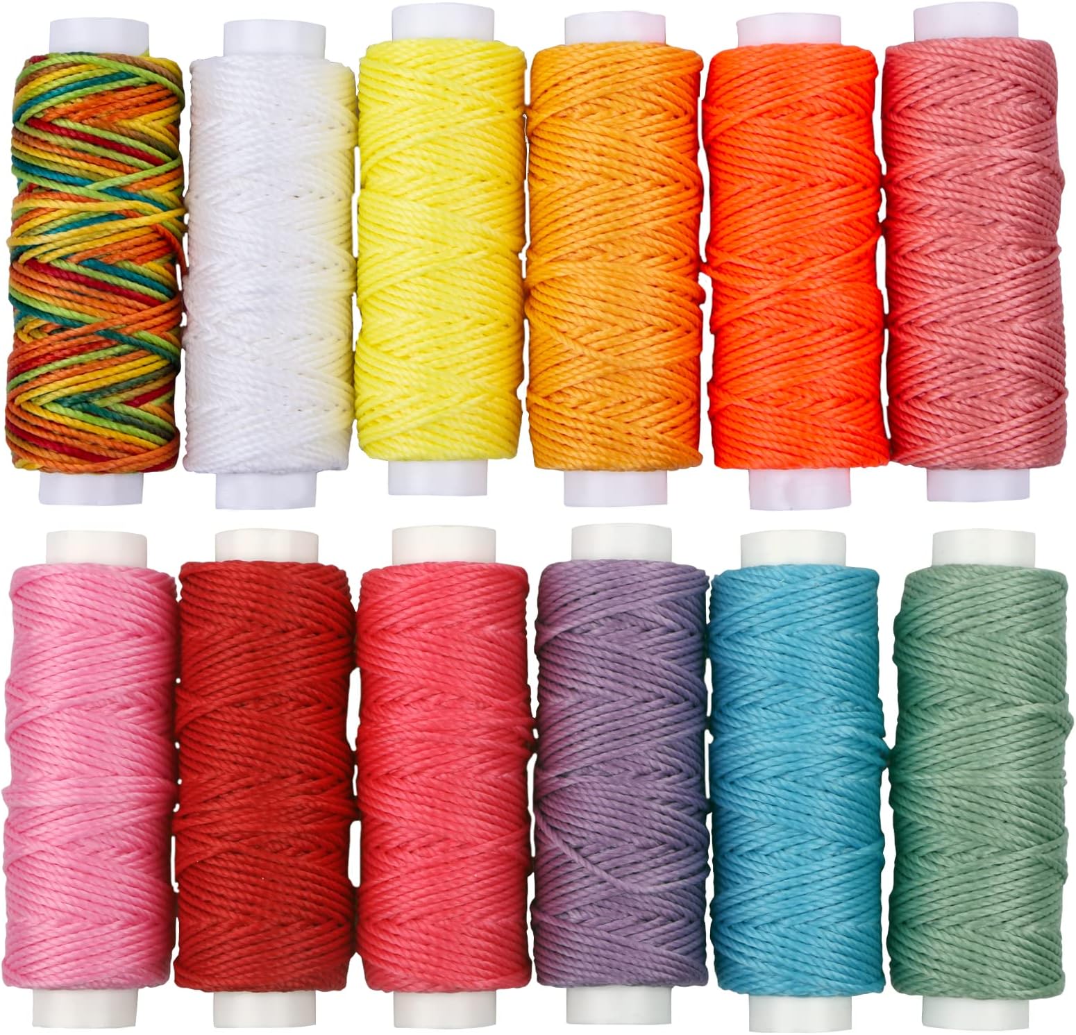 FANDOL Waxed Cords Polyester Leather Sewing Thread Wax Strings for Macrame, DIY Bracelets, Handcraft or Leather Projects (12 Bright Colors)