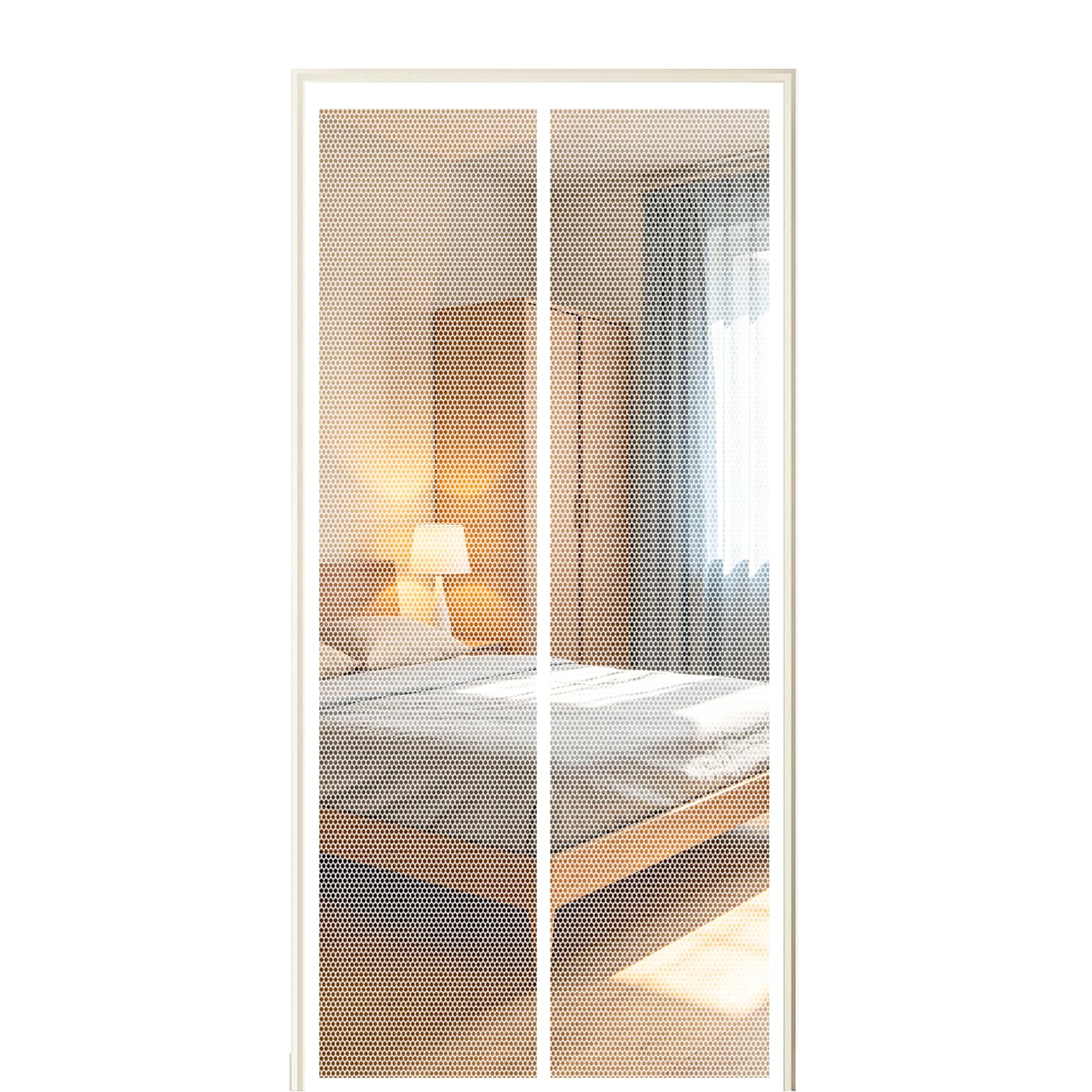 Fly Screen Door 135 x 280 cm Self Sealing Powerful Magnets Fly Screens Doors Nets with Powerful Magnets & Full Frame Magic Tape Suitable for Patio Doors Balcony Bedroom, White