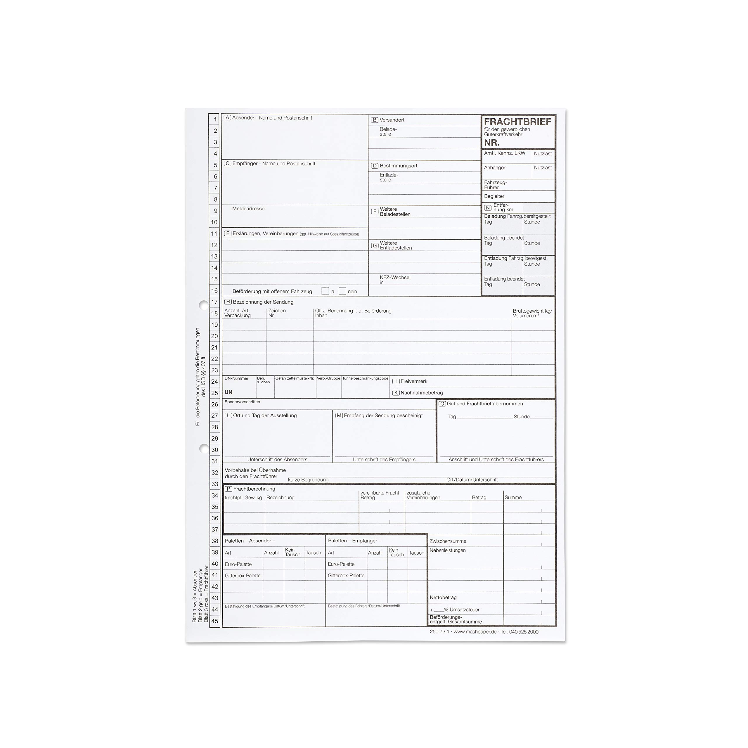 100 x Frachtbrief Einzelsatz 250731 national LKW/KVO Frachtbriefe selbstdurchschreibend