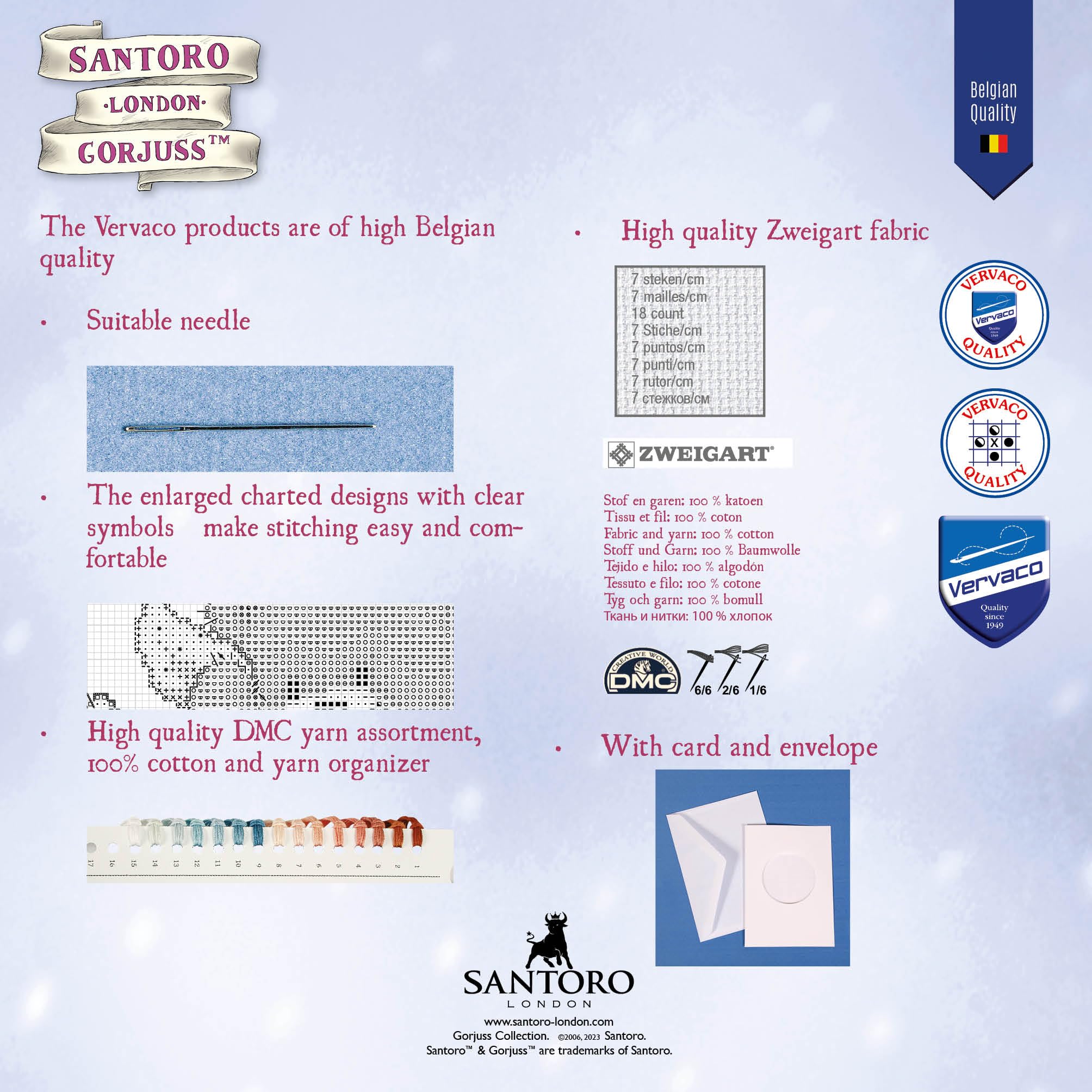 Vervaco Point De Croix Compté Kit Carte De Voeux Complet Set (lot de 3) GORJUSS De Broderie Loisir Créatif Maison Decoration Cadeau DIY ca. 10,5 x 15 cm Counted Cross Stitch Embroidery