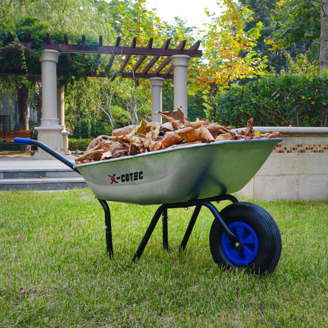 SPRINGOS Carretilla De Jardín 65L - Monociclo Galvanizada Para Tierra, Hojas Y Materiales De Construcción, Capacidad 120kg