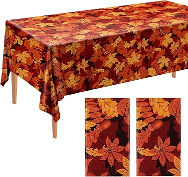 Ruisita 2 Pack Fall Leaf Tablecloth Table Cover Plastic Autumn Thanksgiving Tablecloth Maple Leaves Table Cloth 108 x 54 Inches for Harvest Fall Thanksgiving Parties Decor