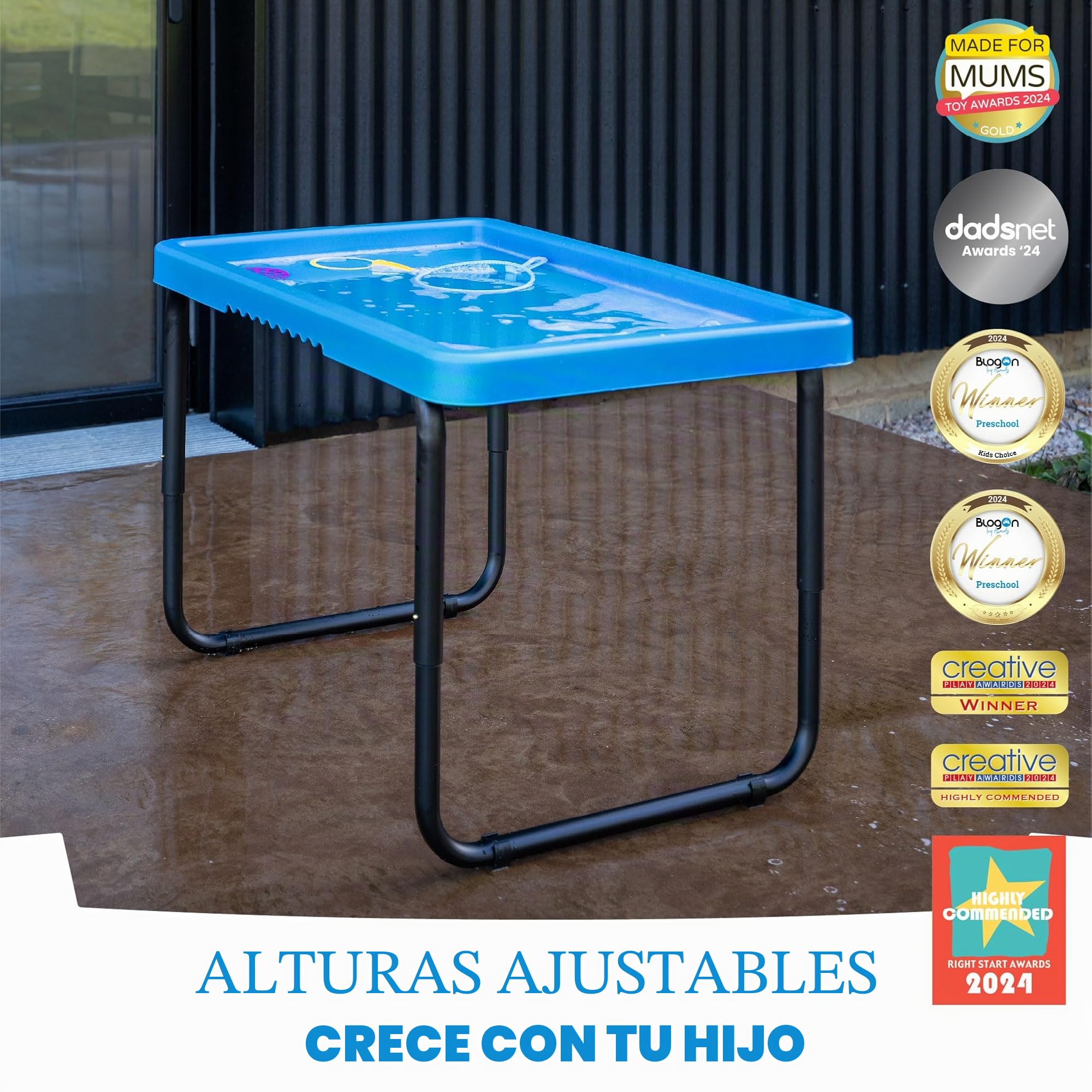 Mesa de actividades con bandeja de juego sensorial, para niños, uso en exteriores e interiores