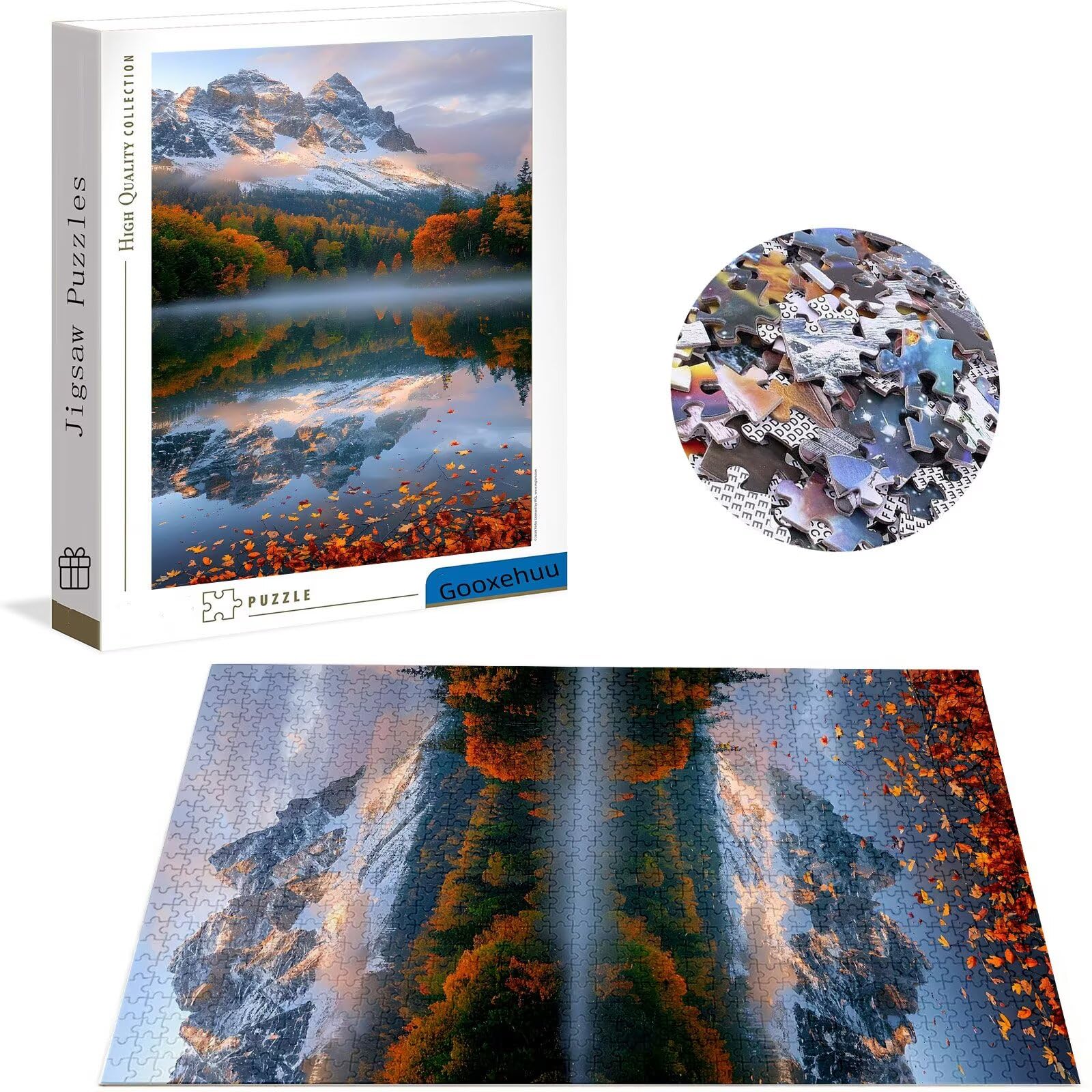 Puzzle z jeziorem, 3000 elementów, drewniane puzzle 122 x 81 cm, puzzle dla dorosłych i dzieci w wieku 12 lat, duże maty do puzzli, wysoka jakość, klasyczna drewniana jigsawa, dekoracja ścienna do