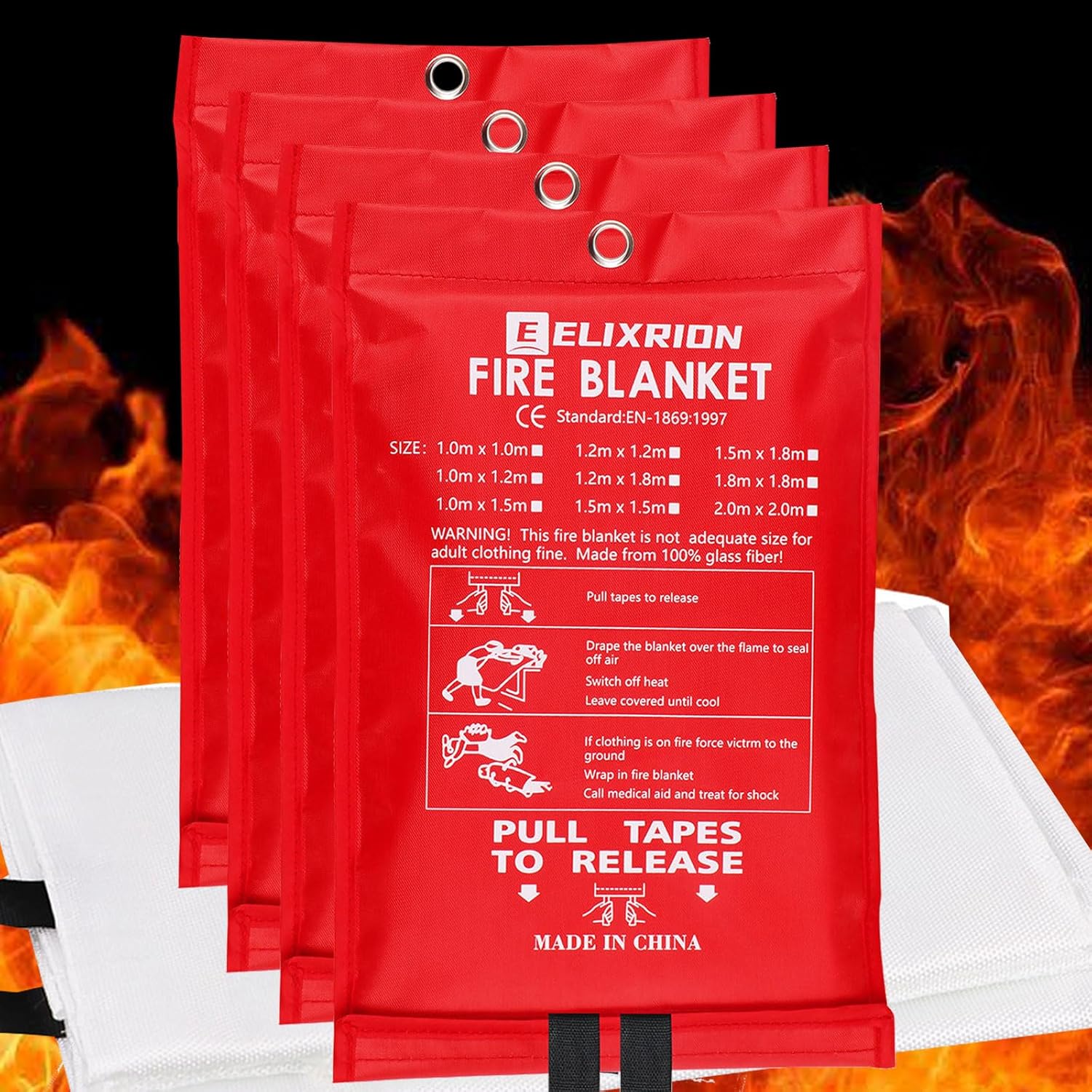ELIXRION 4 Pcs Emergency Fire Blanket, 40" x 40" Fiberglass