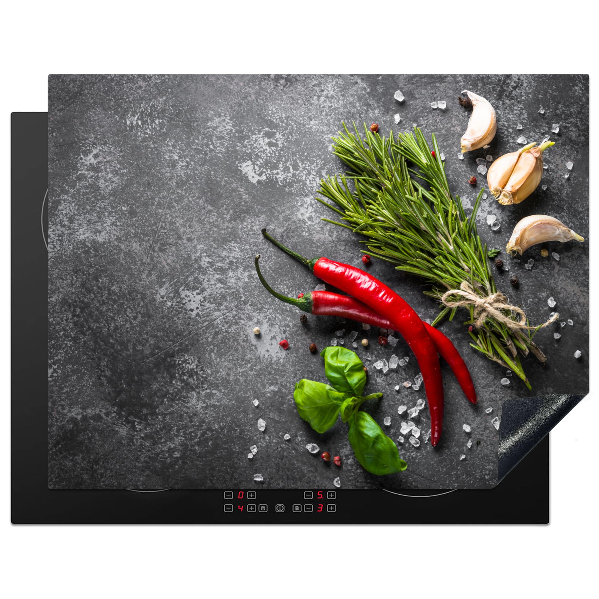 KitchenYeah© Induction Hob Cover Protector Mat 23.2"x30.3" / 77x59 cm Kitchen Universal Ceramic Covers for Electric Cookers Vinyl Pepper - Herbs - Spices - Concrete