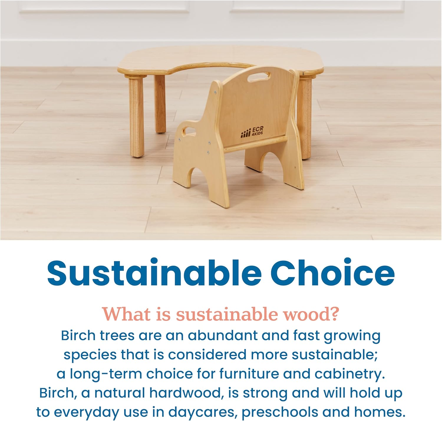 ECR4Kids Little Learner Table and Chair Set, Kids Furniture, Natural, 2-Piece