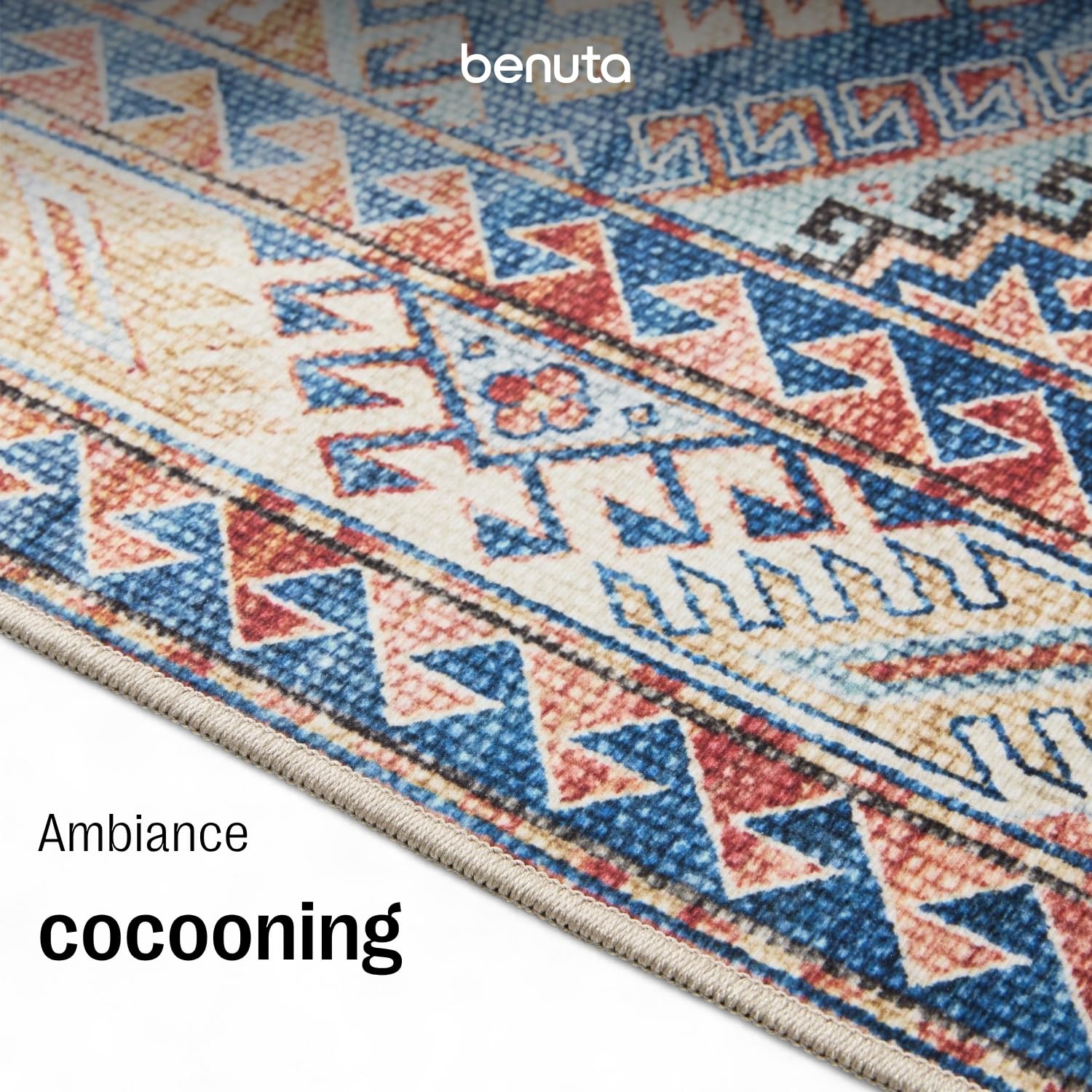 benuta Basic Tapis Salon George - Bleu 200x300 cm - Lavable - Rectangulaire Vintage, Élégant, Rétro pour Chambre, Couloir, Salle à Manger
