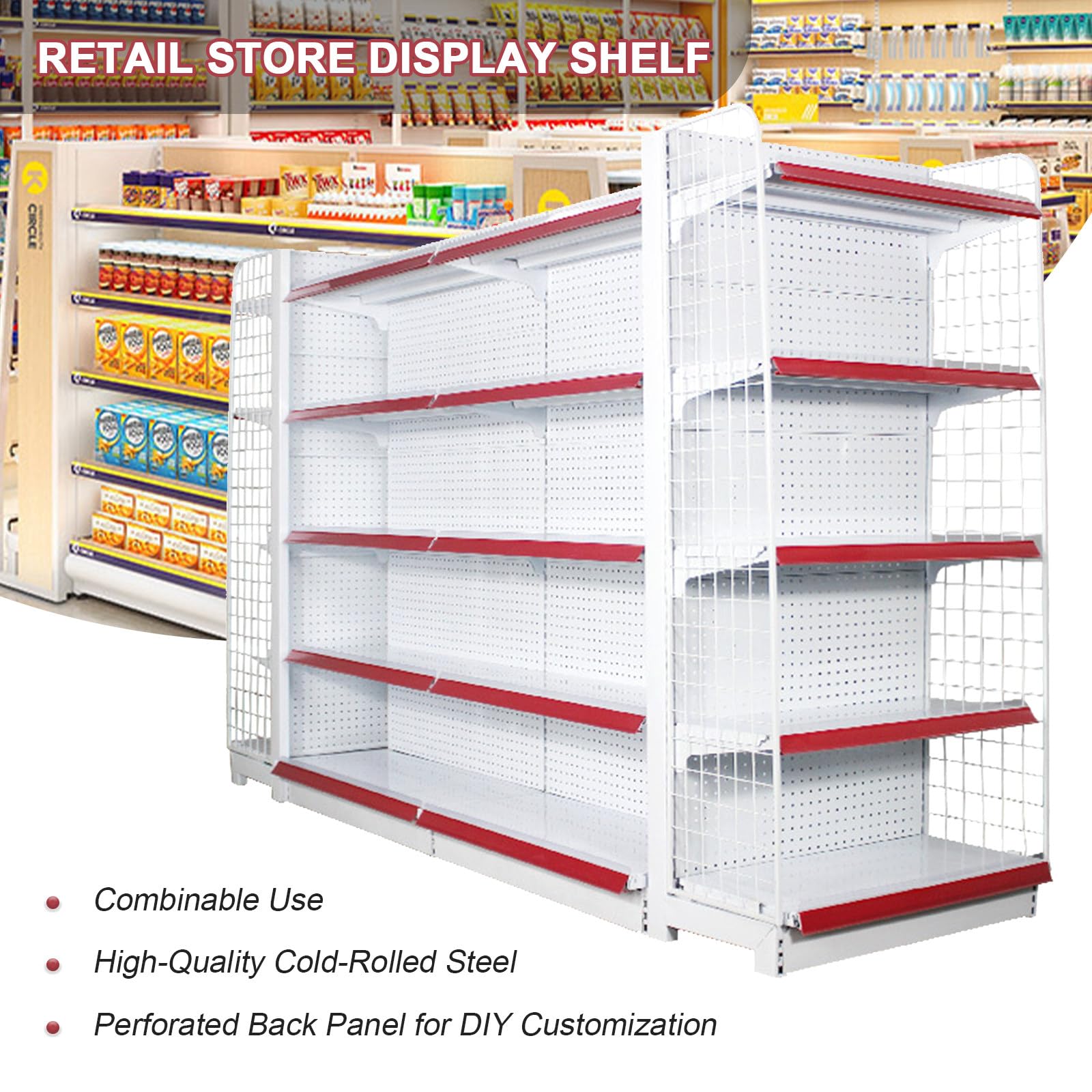 Scaffalatura da Parete per Negozi Gondola con 5 Ripiani su Un Lato, per Negozi di Alimentari, supermercati, scaffali per supermercati Resistenti per esposizioni durevoli 123×43×195cm