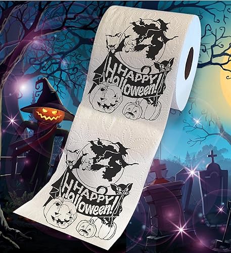 Miniatura 9 de Printed TP Papel higiénico estampado de calabaza risueña de Halloween, rollo de papel higiénico aterrador para sorpresa, broma, regalo divertido