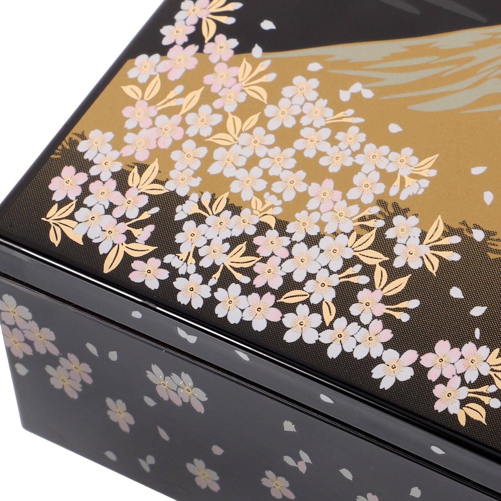 Boîte à Bento Japonaise Traditionnelle à 3 Niveaux Motif Mont Fuji Noire