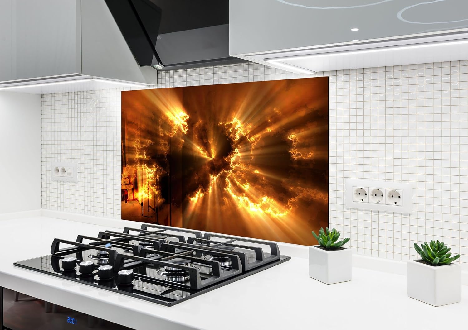 Myphotostation.com 23.5Wx12H''Tempered Glass Sunny Sky Backsplash Design Cooker Wall Backsplash Panel Glass Splashback for Kitchen Panel Design Sun Under Clouds Splashback 10