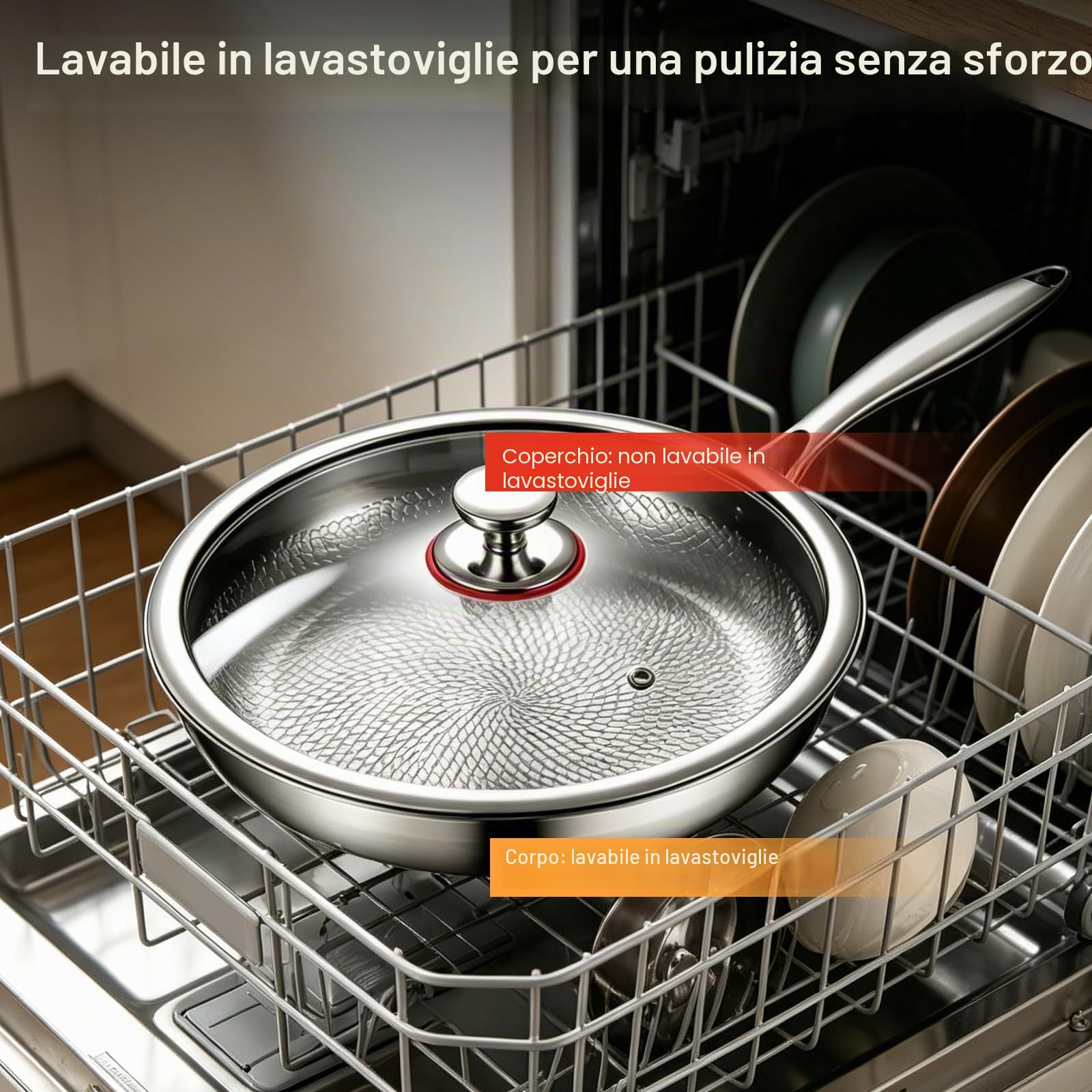 Padella in titanio con coperchio e spatola, 28 cm, padella in titanio