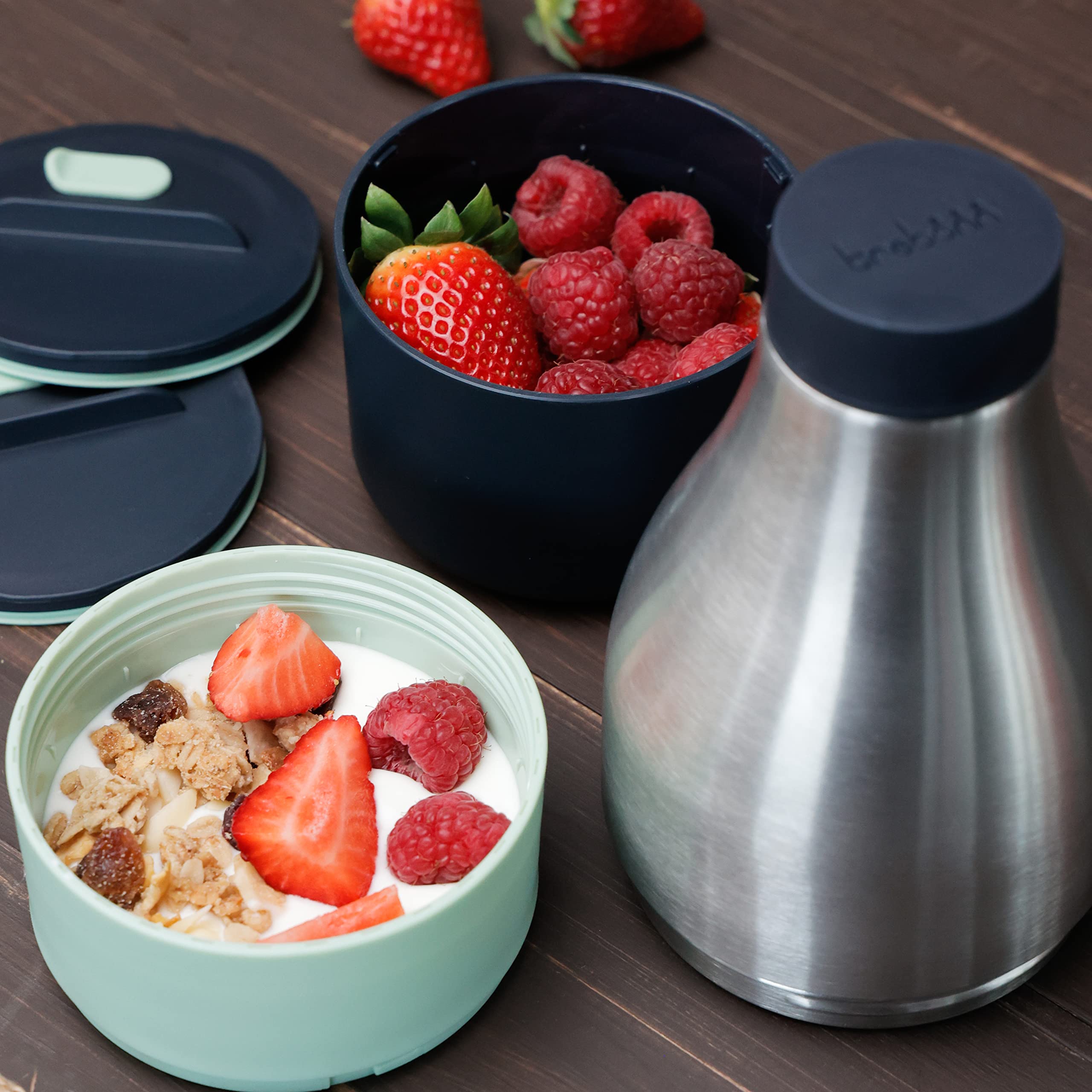 Trebonn - Food & Hydrate 3 - Botella isotérmica multicompartimento 3 en 1 para bebidas y alimentos. Perfecto para oficina, almuerzos de trabajo, merienda en la escuela, deporte o picnic.