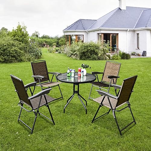 Miniatura 9 de Goplus Juego de 5 piezas de muebles de patio para exteriores, mesa redonda de jardín resistente a la intemperie y 4 sillas plegables (4 sillas tipo