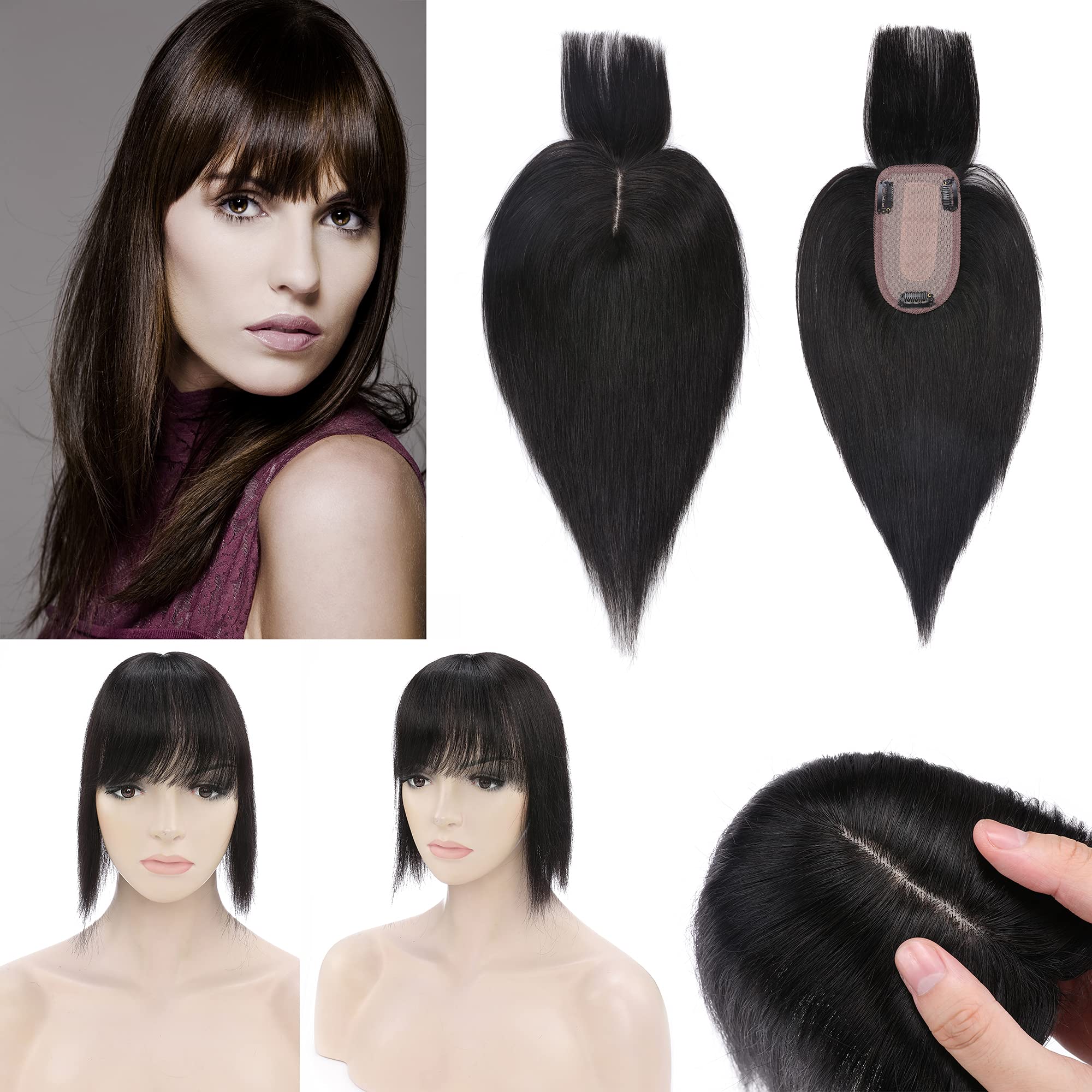 Buy SEGO 150 Density Human Hair Toppers for Women With Bangs Silk Base