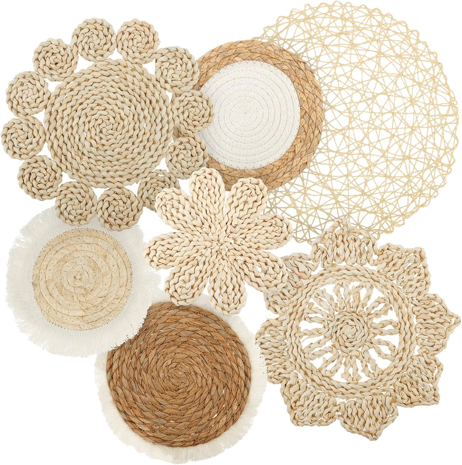TTS For Home Lot De 2 Paniers Décoratifs Muraux  25 Cm  - Décoration Murale En Rotin Decoration Murale En Osier Corbeille A Fruits Tissee Bol Decoratif En Jonc De Mer Naturel A Suspendre
