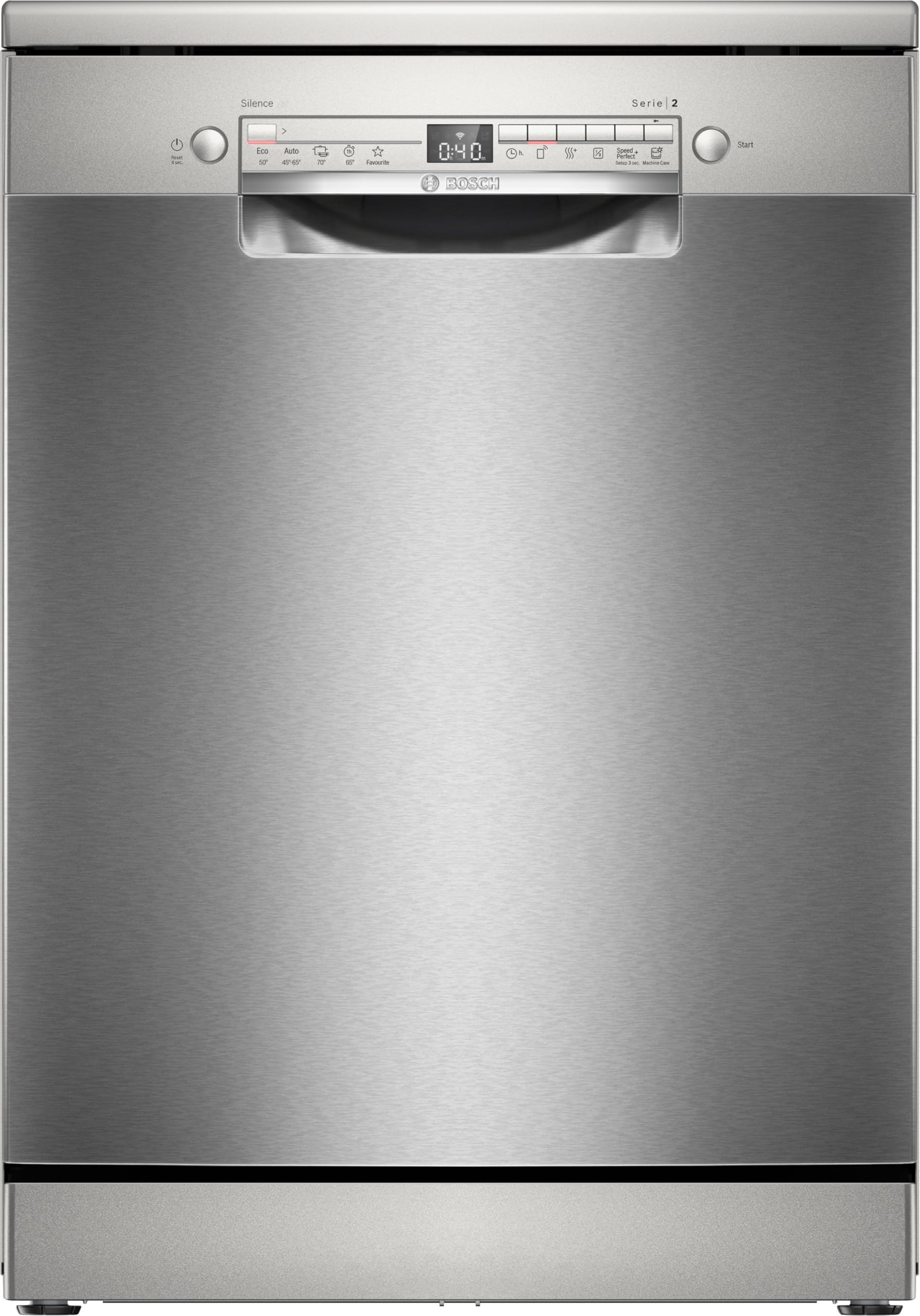 Bosch SMS2HVI02E Series 2 - Dishwasher, Freestanding | 60 cm, Smudge Resistant Brushed Steel, Home Connect, Cutlery Drawer, Rackmatic Basket, Silence on Demand