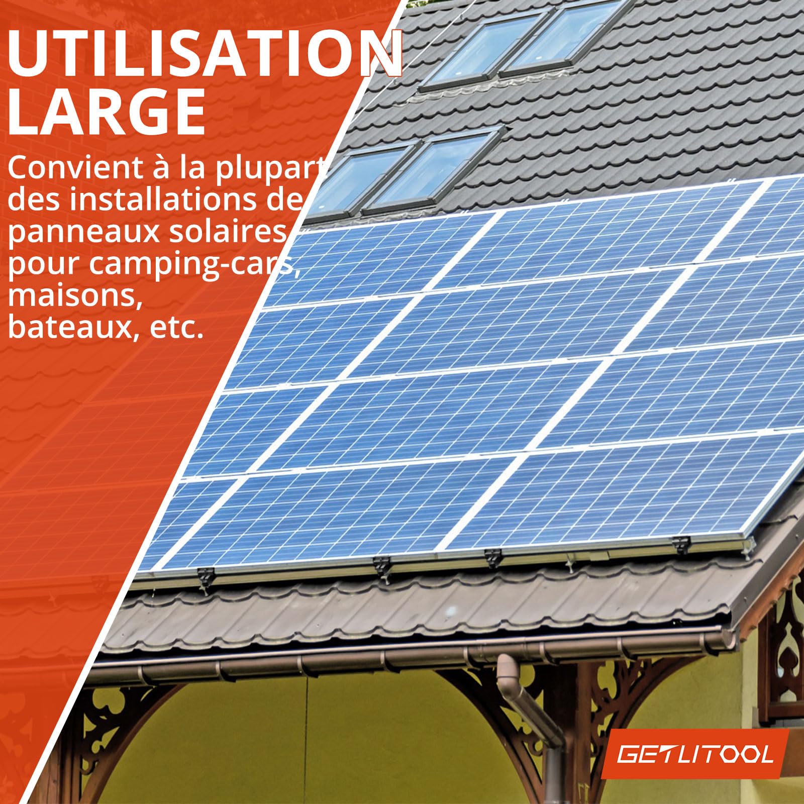 GETLITOOL Supports de Montage de Panneaux Solaires en Aluminium - Kit de 6 Rails 120x25mm 4 Pinces 2 Supports Centraux - Compatible 30/35mm - Étanche&Robuste - Pour Camping-car Maison Bateau - Noir