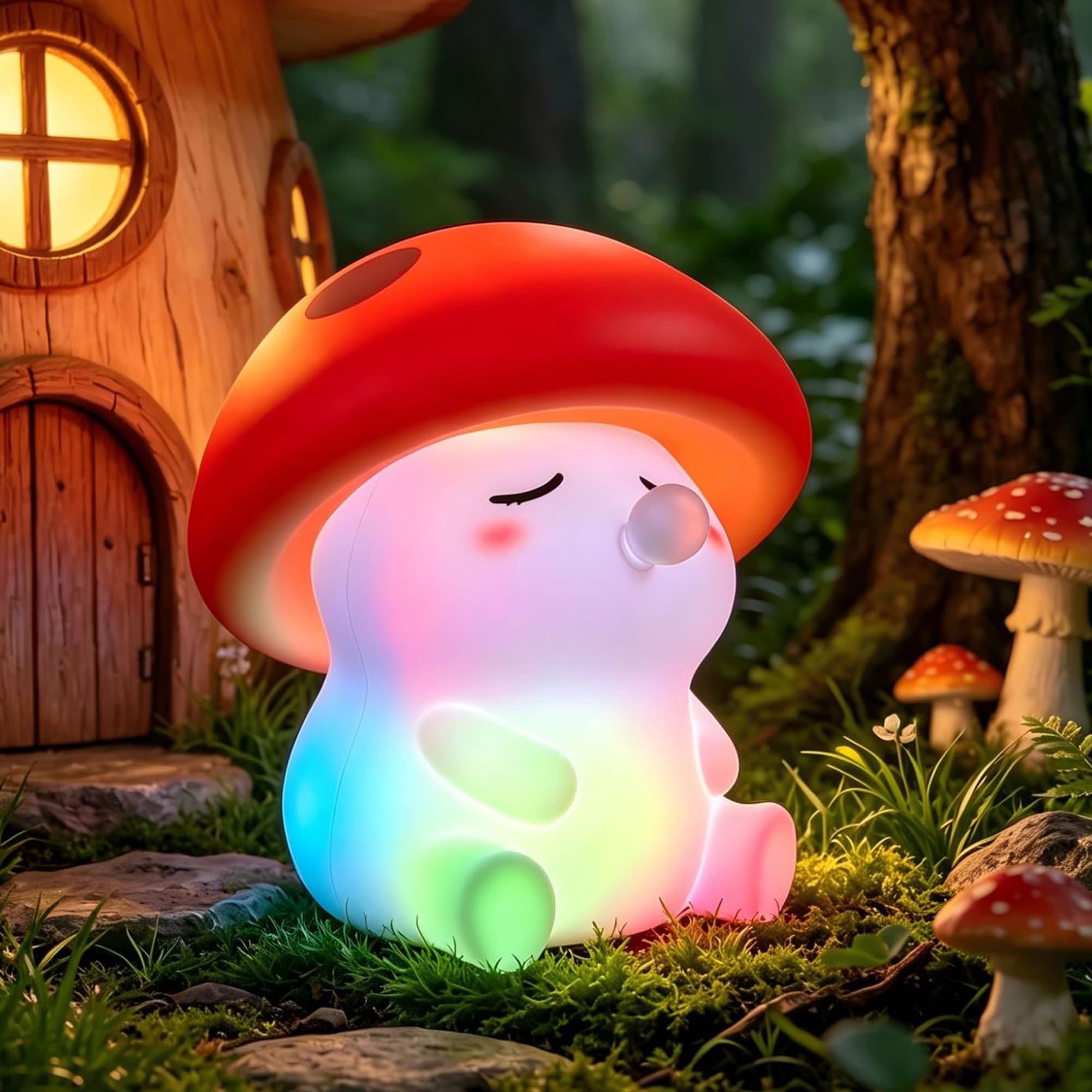 OOWOKS Lampada da notte a forma di fungo in silicone per bambini con comando touch luce bianca calda 3000K e modalità a 7 colori lampada da comodino per neonati dimmerabile lampada LED per bambini