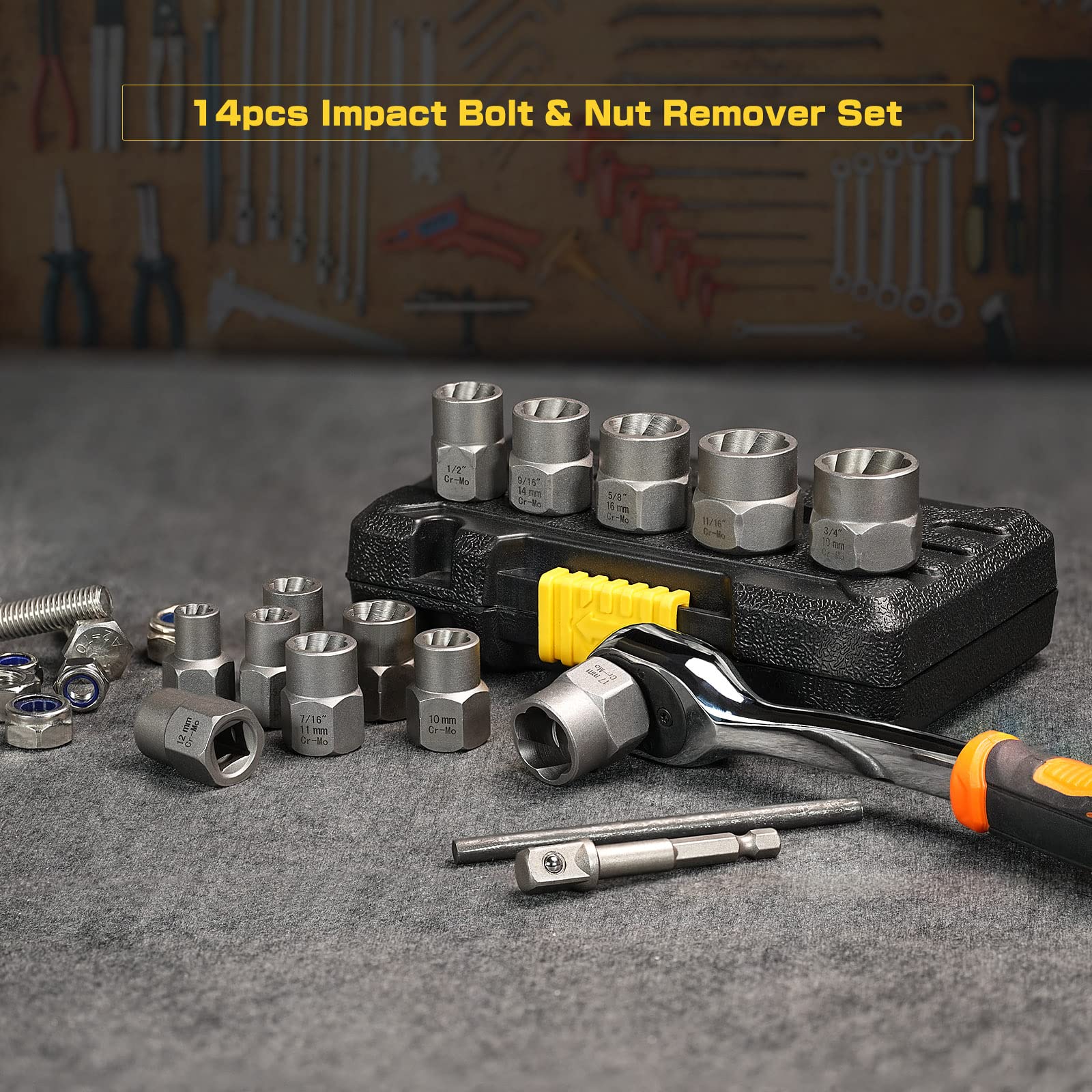 13 1 Moer Verwijderaar Sockets 3/8 Drive Impact Bolt Moer Extractor Set, 13-delige Lug Nut Remover Kit 1/4 -3/4 Twist Socket Tool Set Met Een 1/4 Hex Drive Naar 3/8 Socket Adapter Kopen