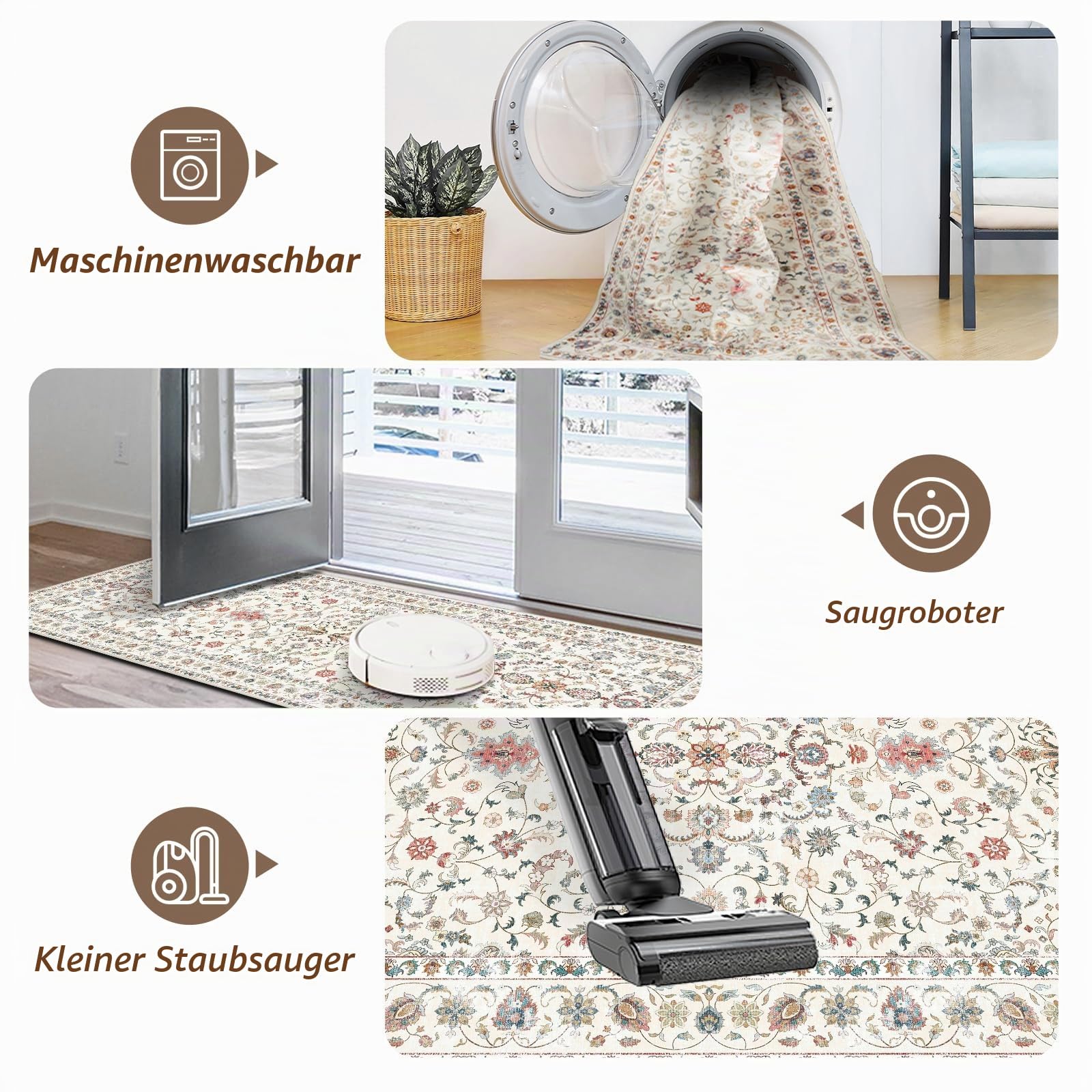 Capslpad Vintage Teppich Läufer Flur 80x200cm Waschbarer, Beige