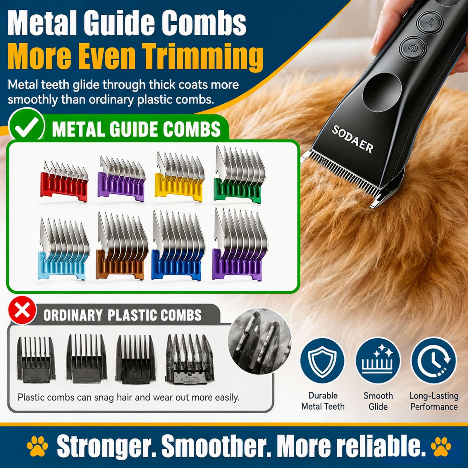 Cortapelos profesional para perros sin cable, con 8 peines guía y 2 cuchillas reemplazables, recargable de bajo ruido, para perros pequeños y grandes, con caja de herramientas de almacenamiento, color