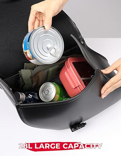 Miniatura 2 de KEMIMOTO Alforjas para motocicleta, bolsa lateral de cuero sintético con cerradura, 28L impermeable doble correa tachonada bolsas de sillín