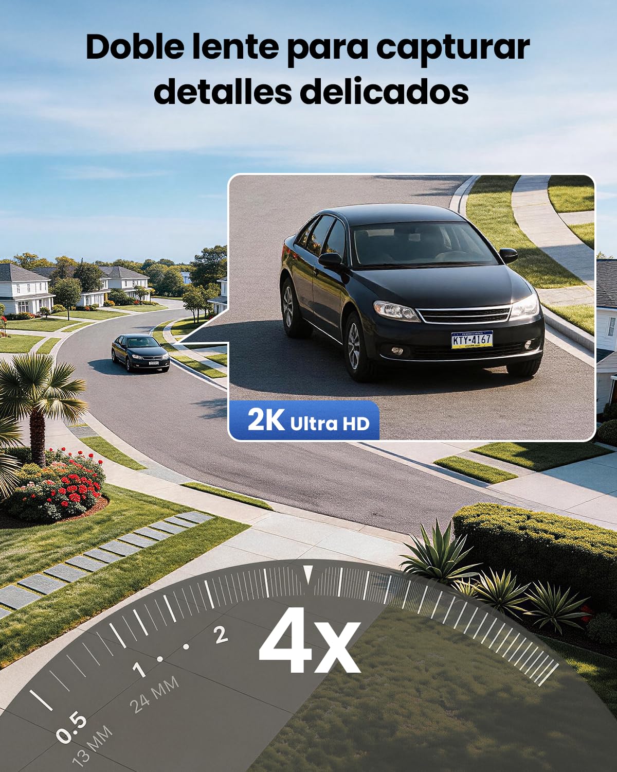 4G LTE Solar Cámara Vigilancia Exterior, Cámara de Doble Lente 2K+2K con Panel Solar, Cámara de Seguridad Exterior con AI Detección Humana PIR, Visión Nocturna a Color, Audio Bidireccional