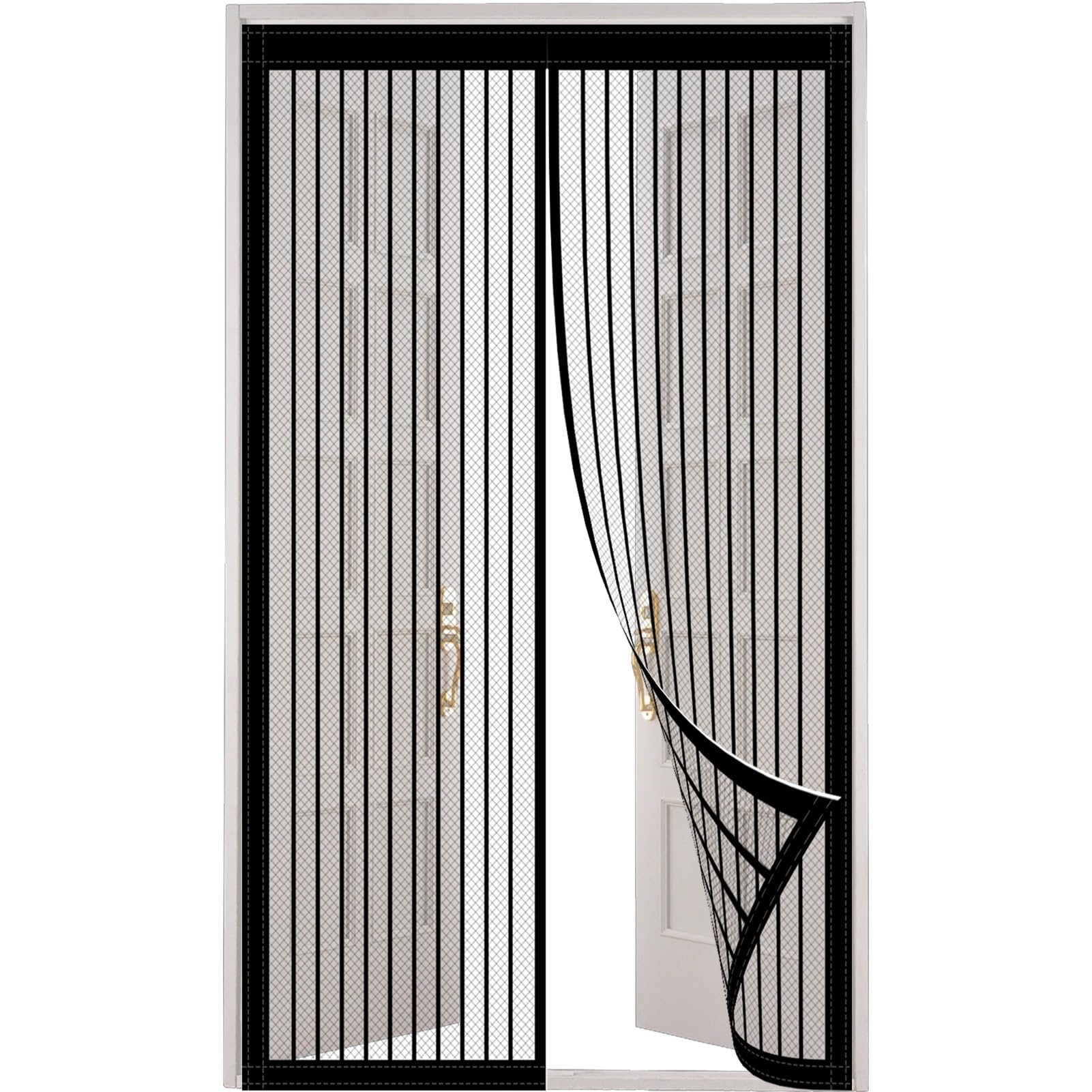 Yxrs Black Magnetic Door Screen 80 X 188 Cm Self-Adhesive Magnetic Door Curtains Keep Bugs Out For Windows Doors Patio,