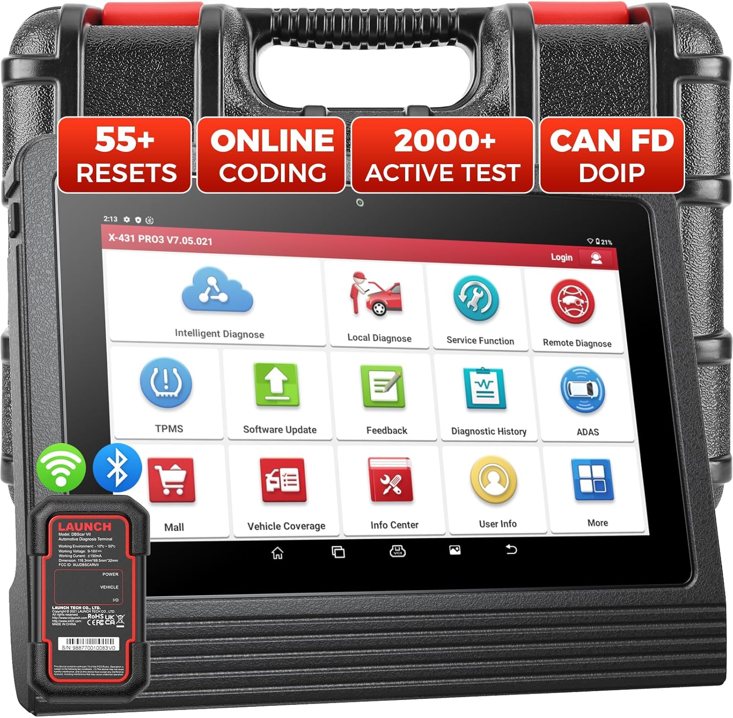 Launch X431 PRO3 V+ 5.0, 2026 Upgrade Bluetooth Bi-Directional Scan Tool, OEM Topology Mapping, HD Trucks Diagnosis, Online Coding, 55+ Services, CAN FD AutoAuth FCA SGW, 2-Year Free Update