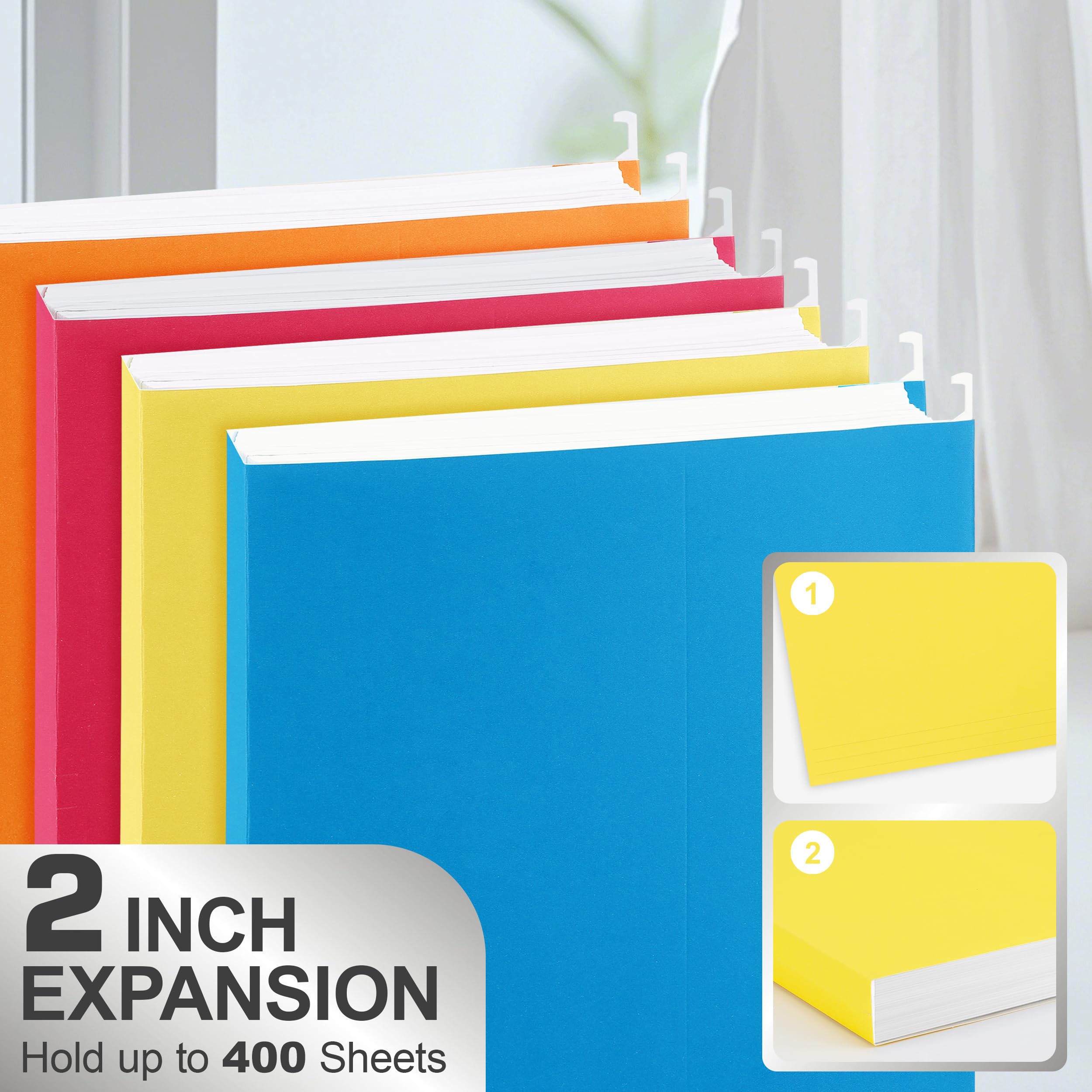 Hängemappen in Rechtsgröße, 25 Packungen, legale Hängemappen, Gelb, 23,9 x 37,8 cm, Hängemappen für Aktenschrank, 1/5 verstellbare Reiter für Büro, Schule, Zuhause